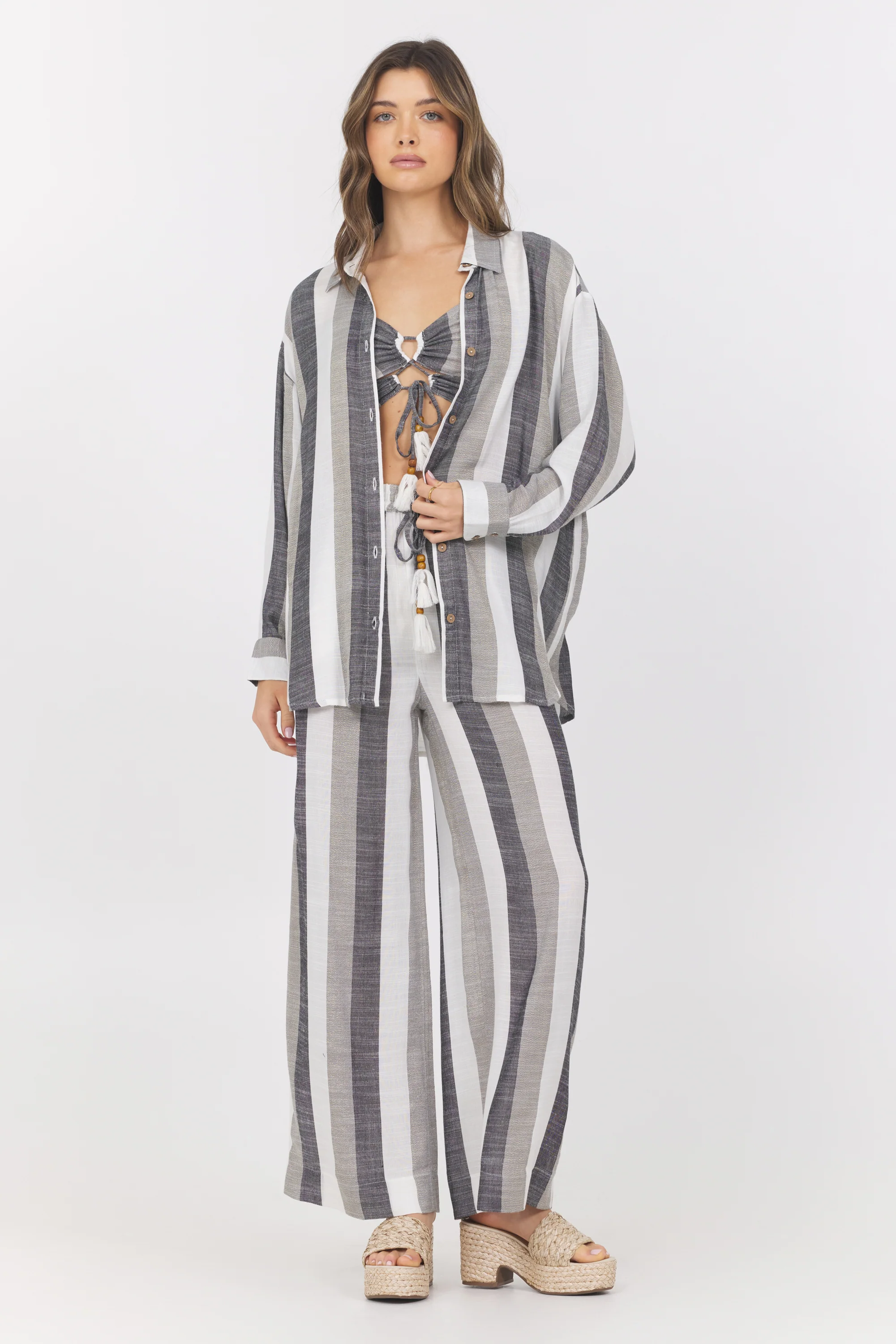 Lightweight Metallic Stripe Button Down - Image 2