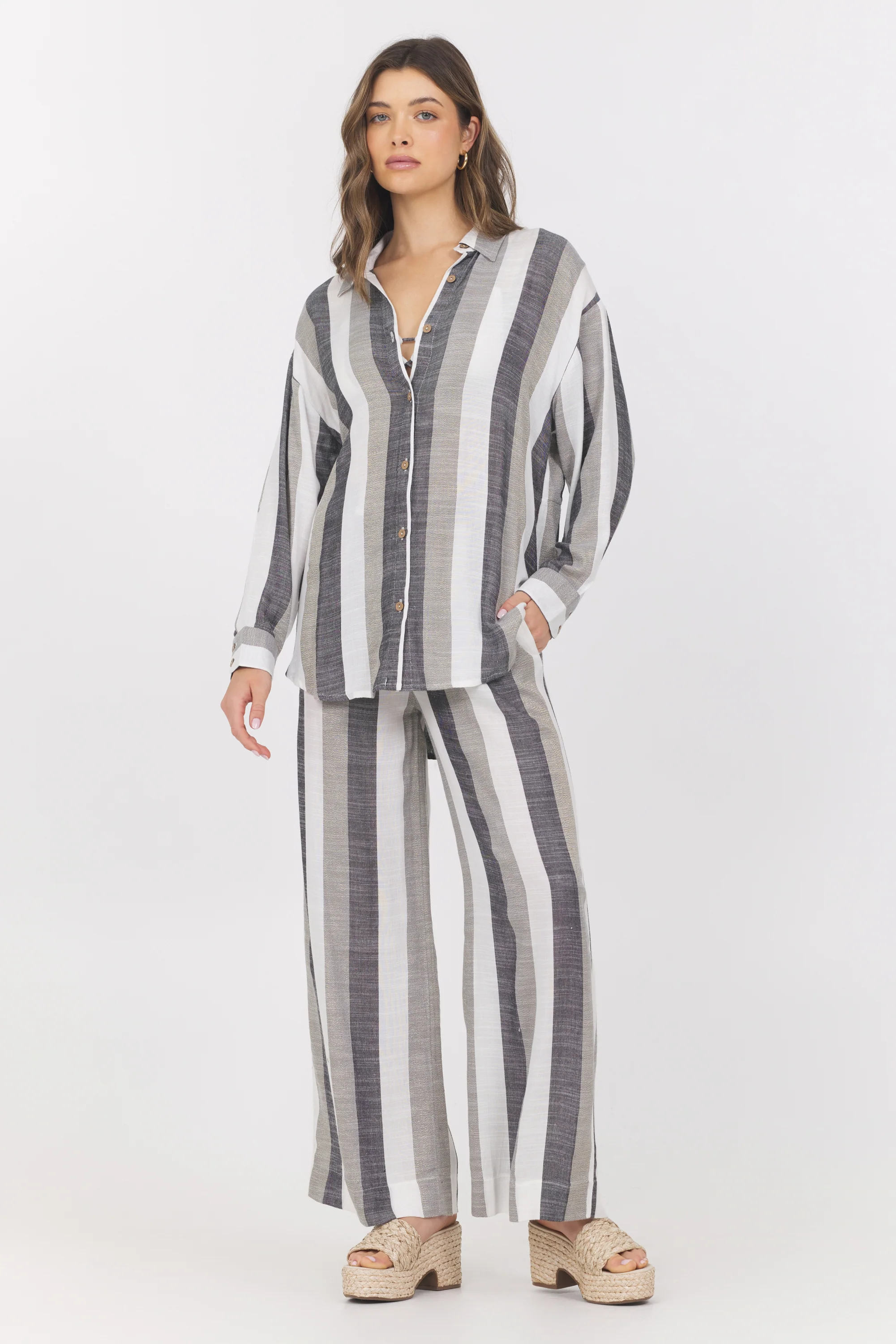 Lightweight Metallic Stripe Button Down - Image 5