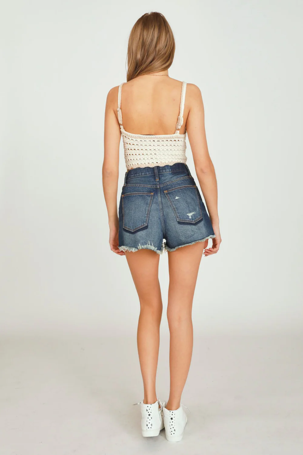 Natural Ivory w/ Khaki Contrast Sweater Crochet Tank - Image 4