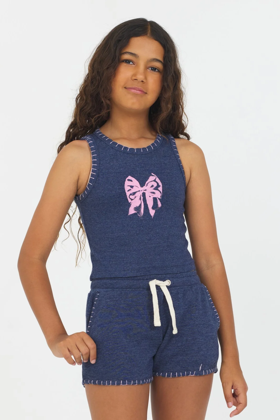 Navy Bow Stitch Tank