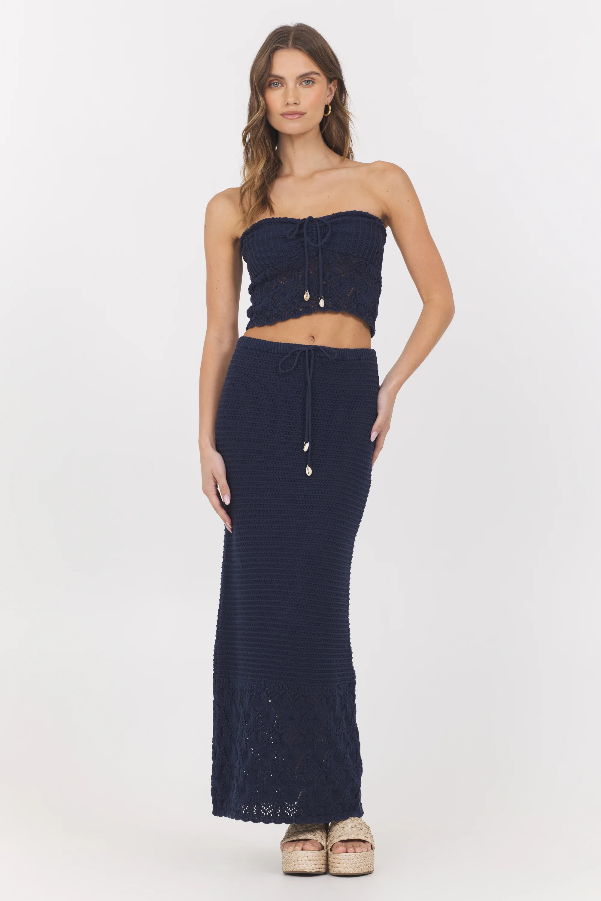 Navy Crochet Top + Skirt 2-Piece Set