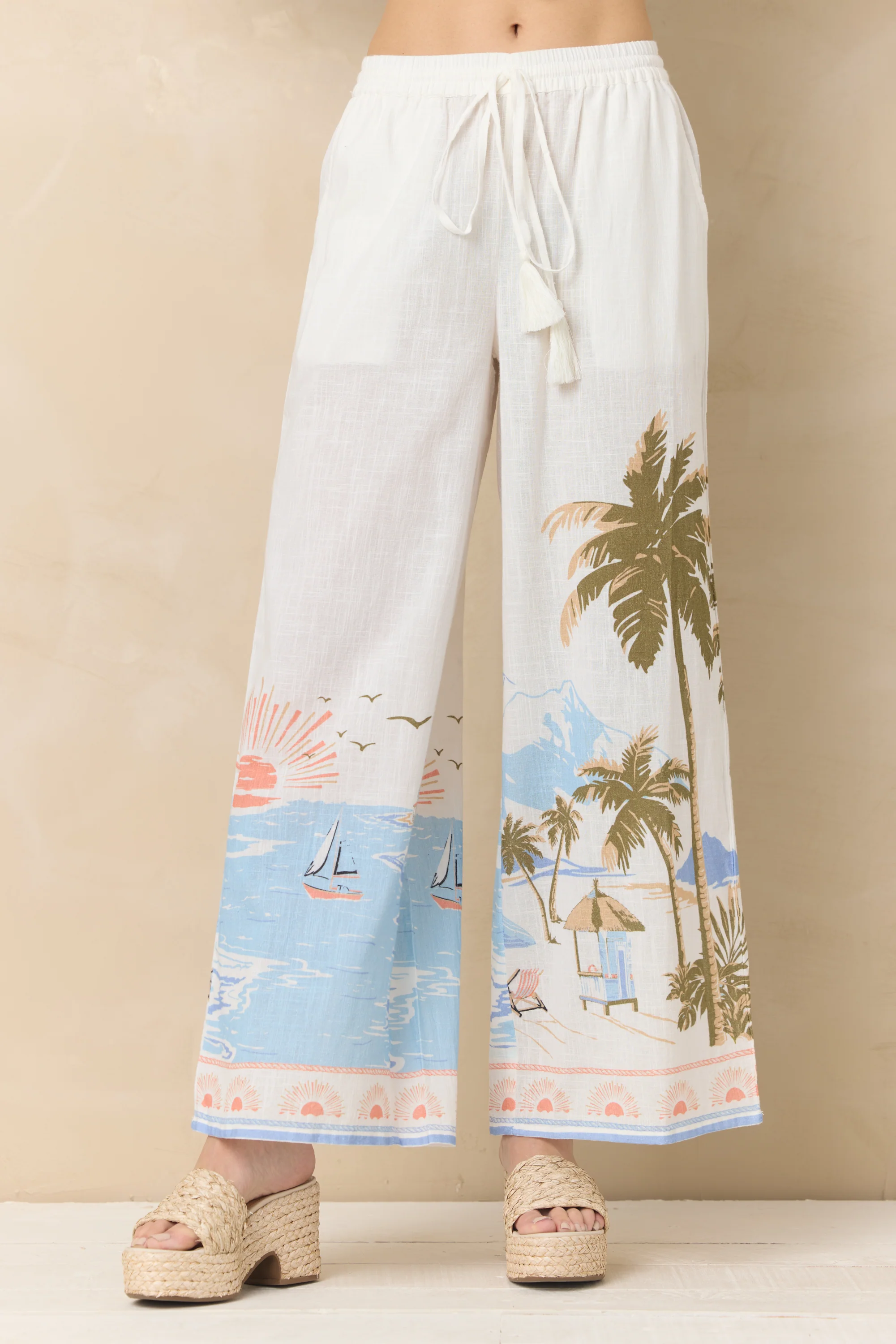 Printed Linen Wide Leg Pant - Image 3
