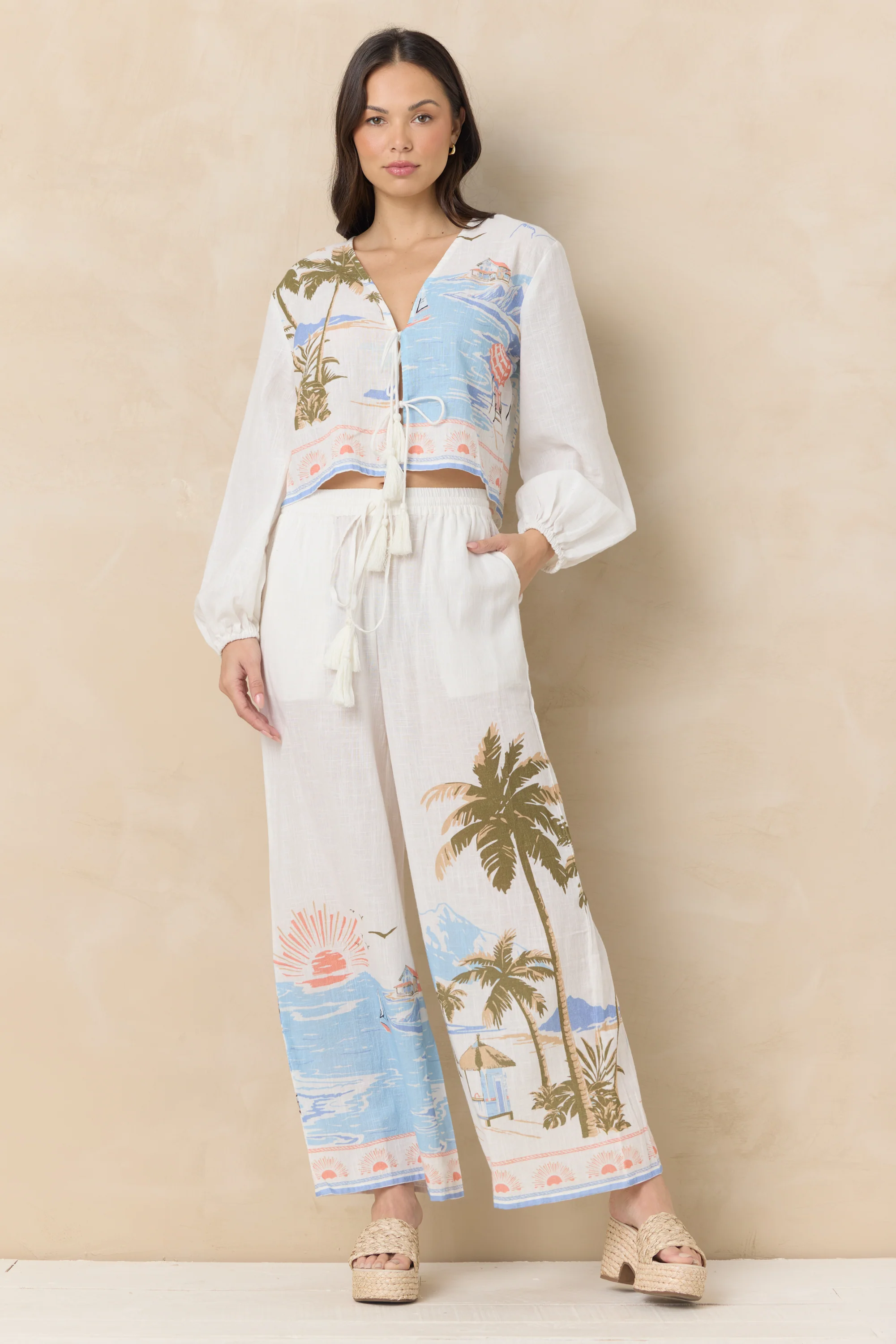 Printed Linen Wide Leg Pant - Image 4