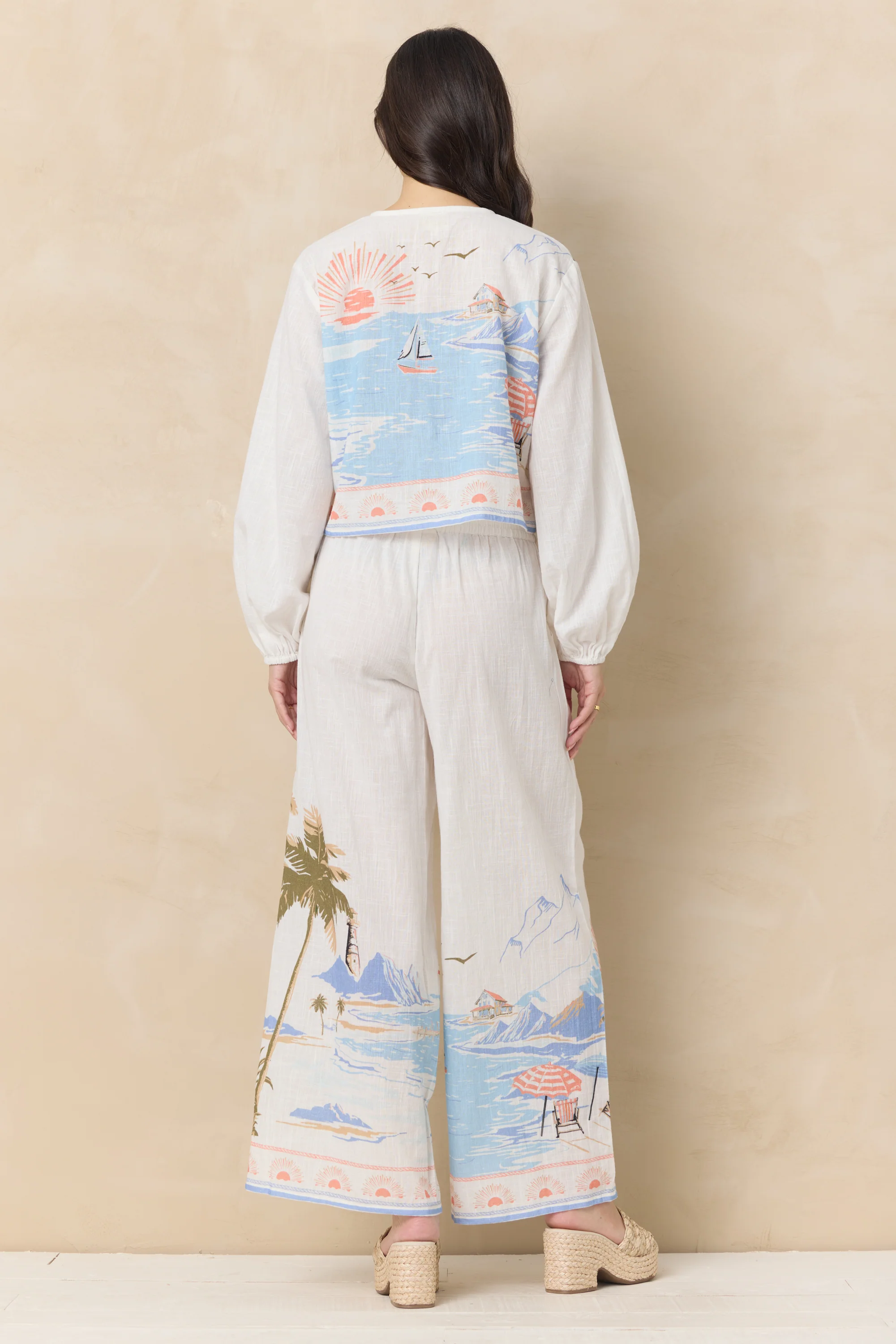 Printed Linen Wide Leg Pant - Image 5
