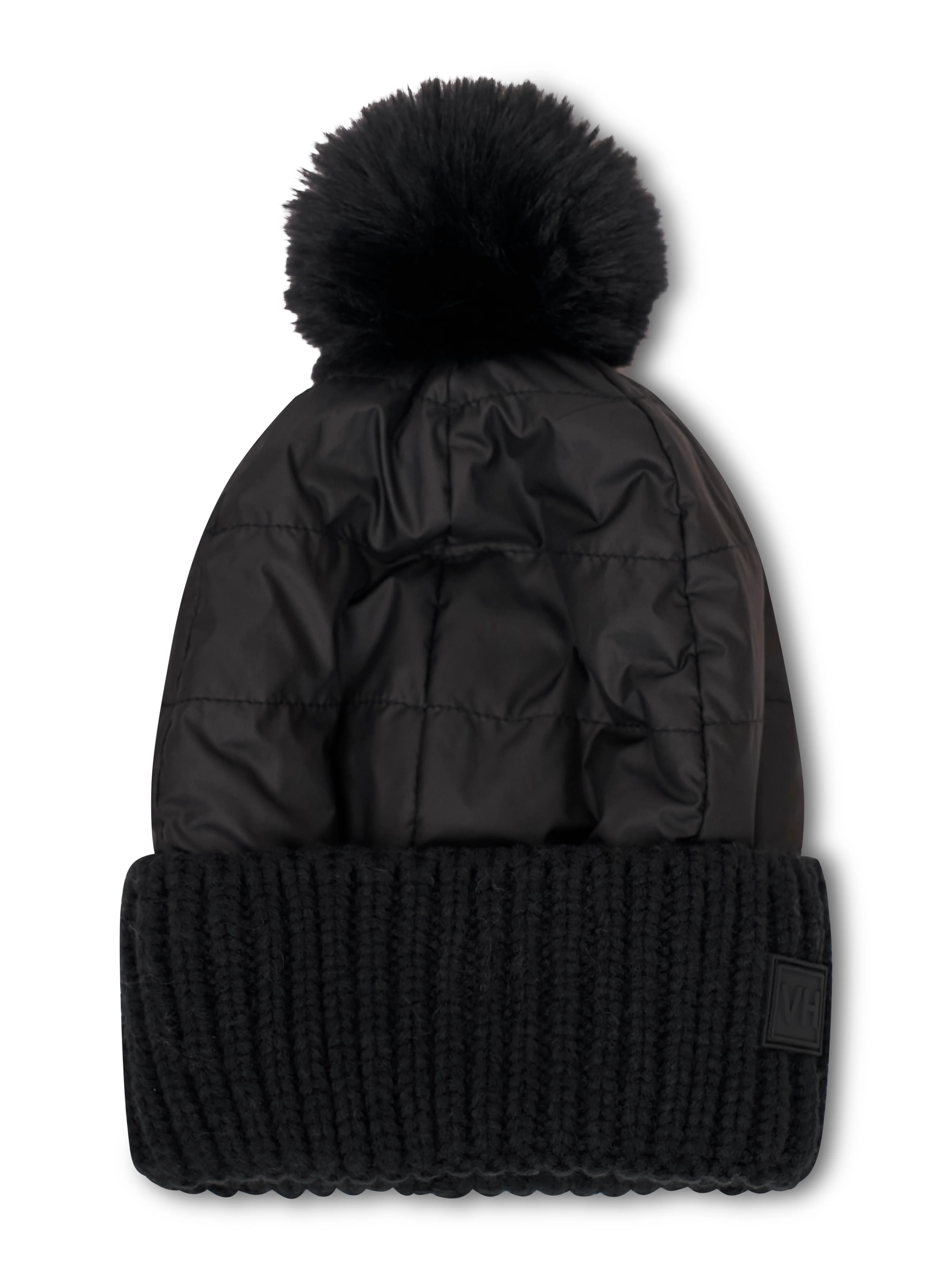 PUFFER POMPOM HAT - BLACK - Image 4