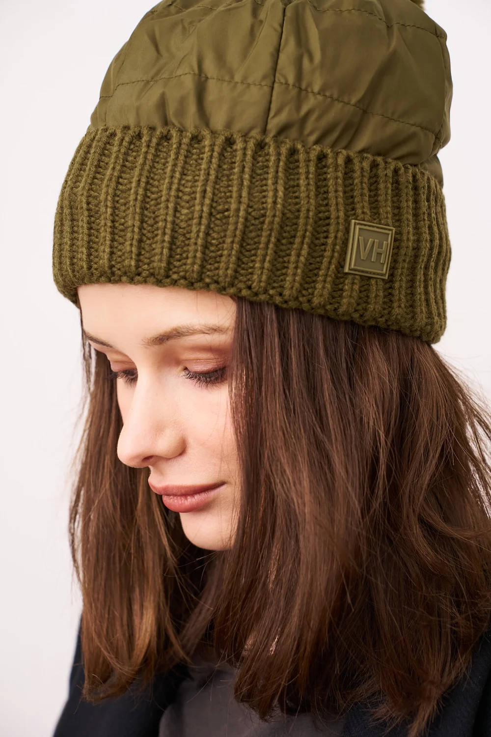 PUFFER POMPOM HAT - OLIVE - Image 2