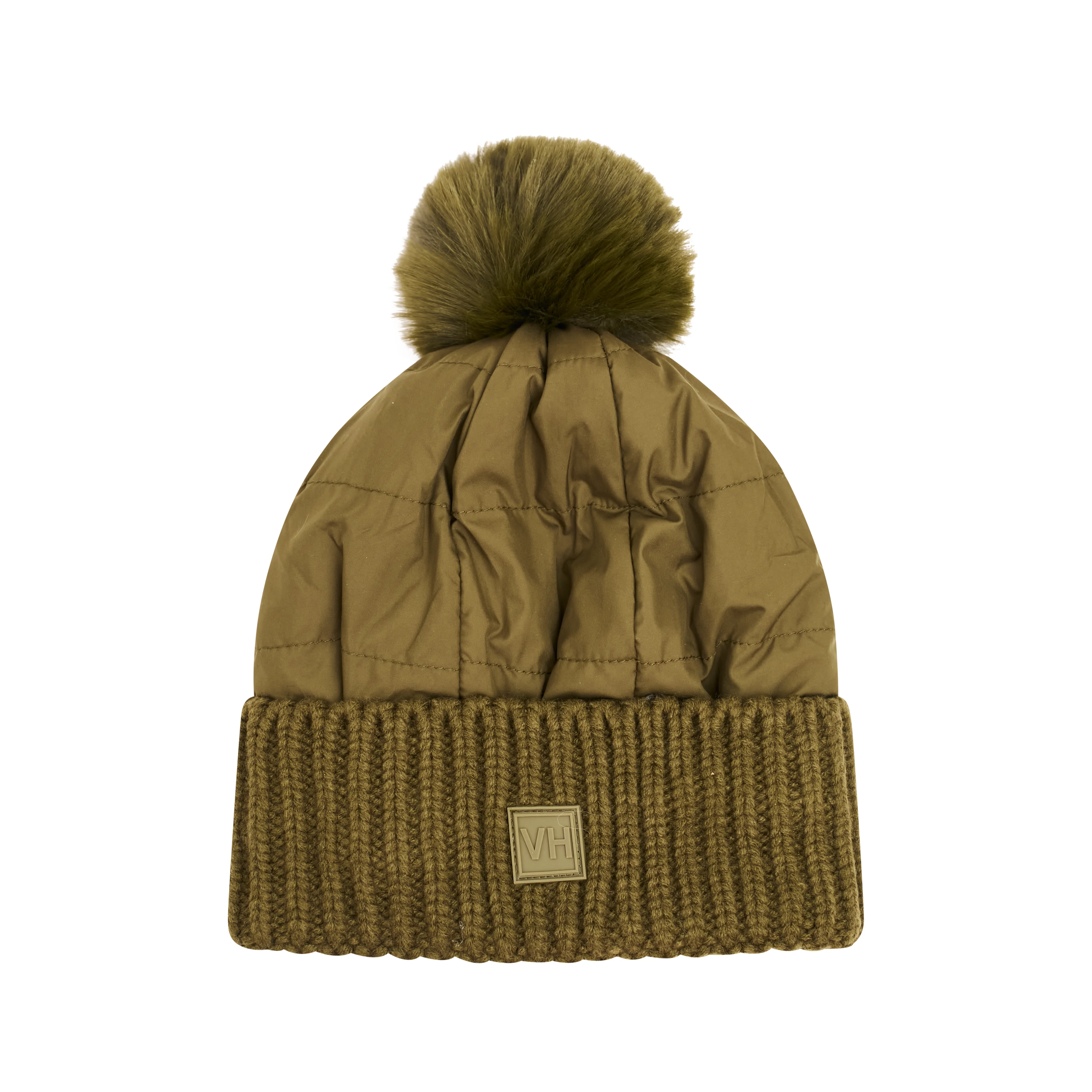 PUFFER POMPOM HAT - OLIVE - Image 4