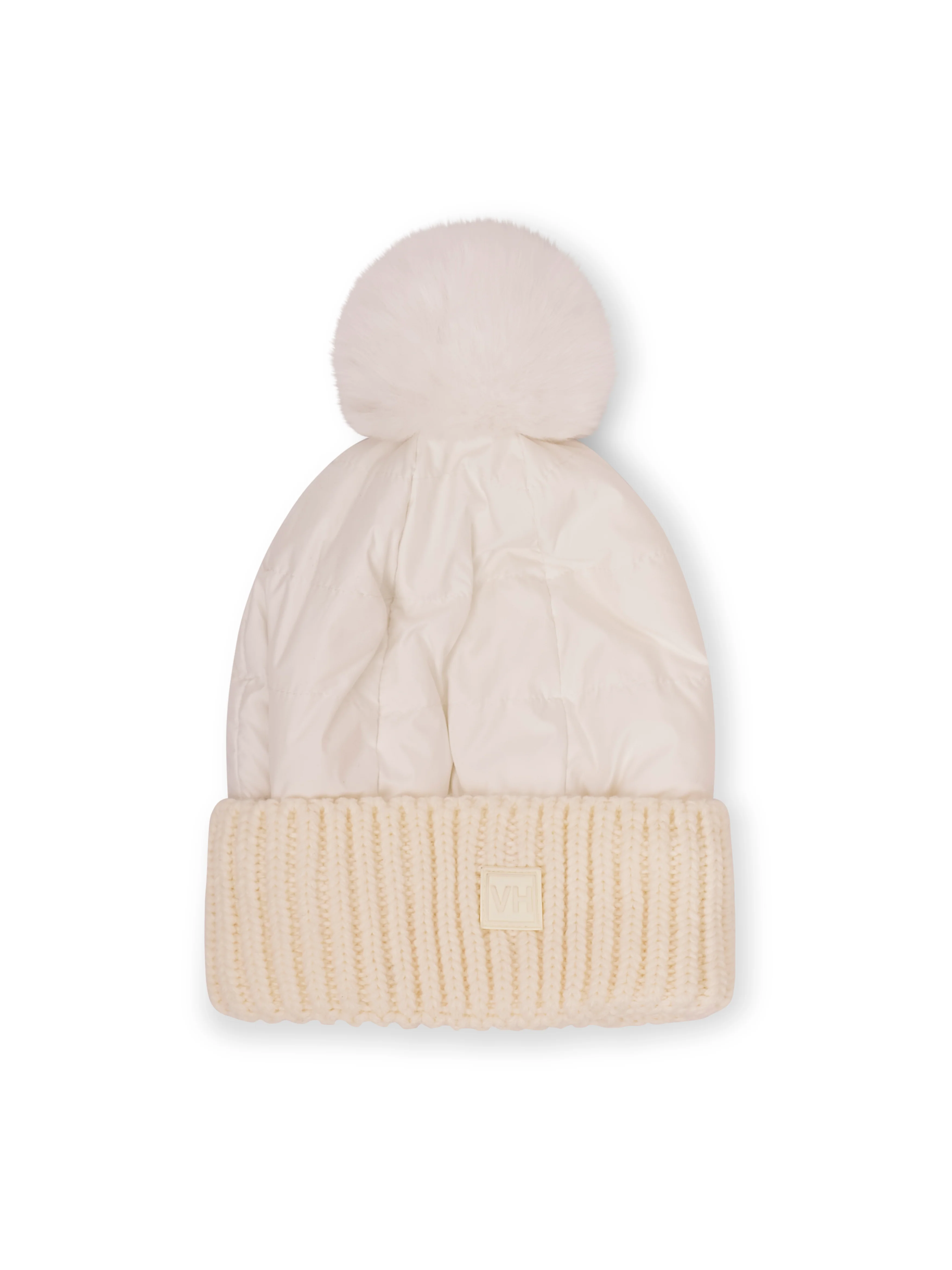 PUFFER POMPOM HAT - WHITE - Image 4