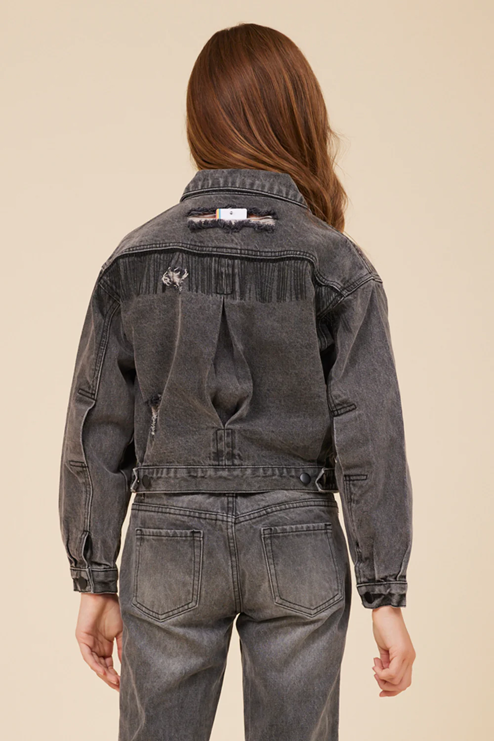 RHINESTONE FRINGE BLACK DENIM JACKET - Image 3