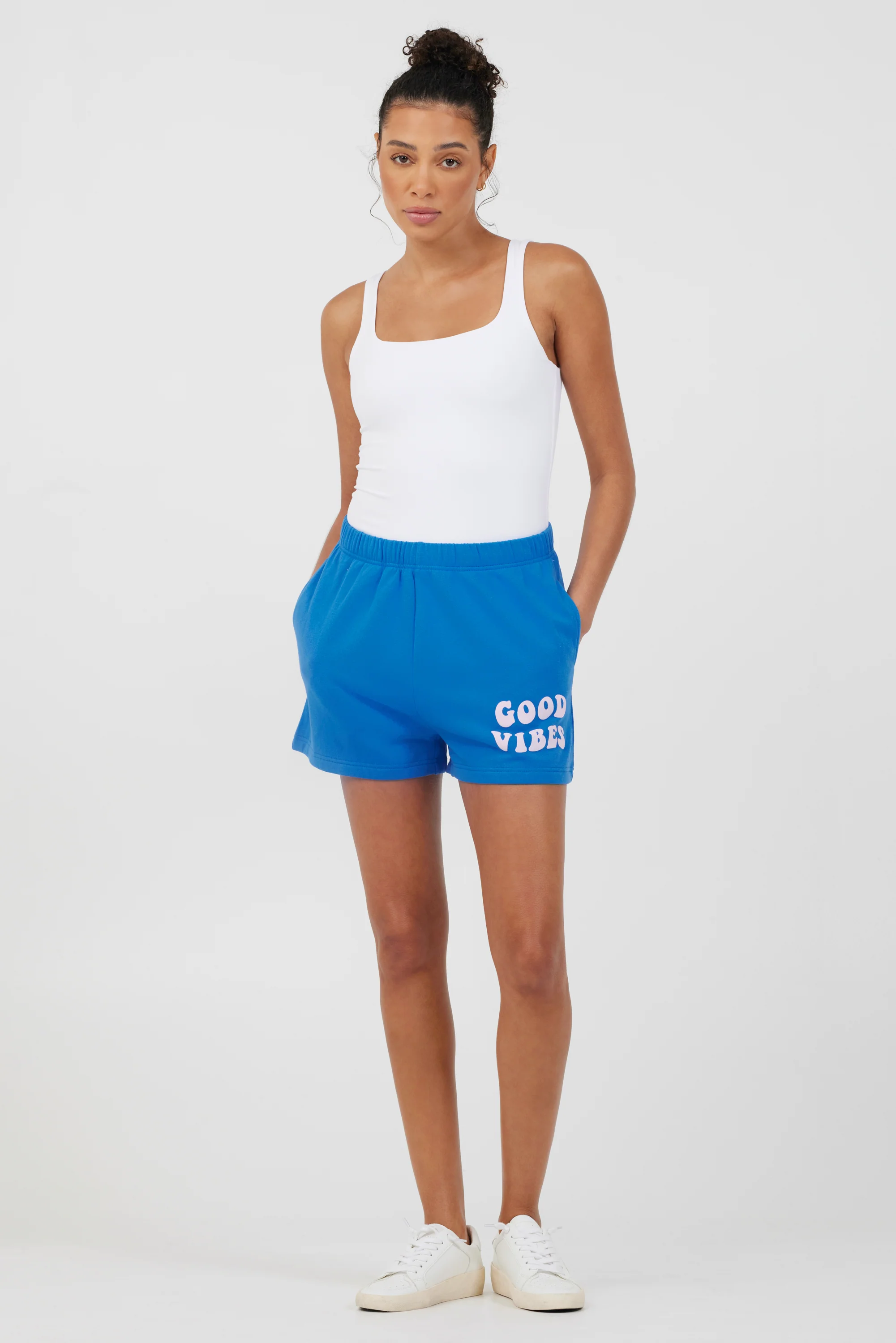 Royal Blue W/ Pink Puff "Good Vibes" Surf Wash Shorts - Image 3