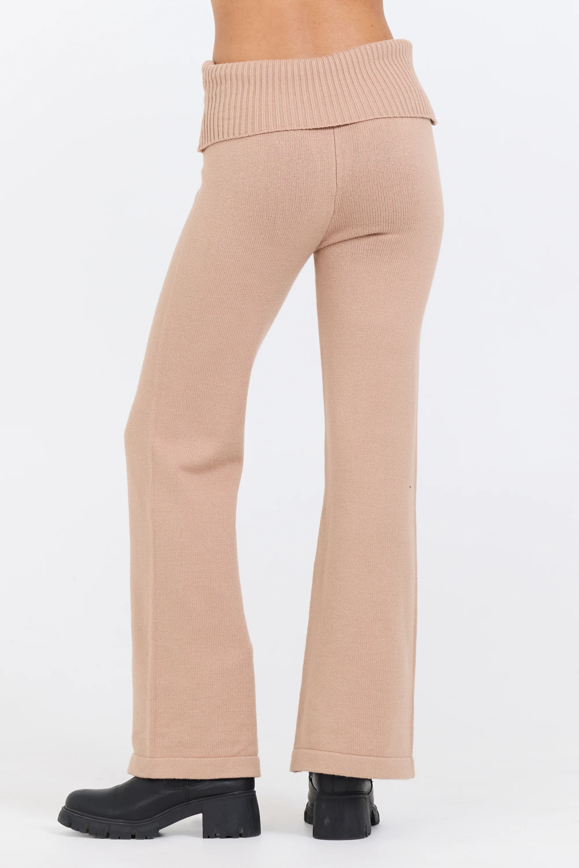 Salted Caramel Slim Fit Knit Fold Over Flare Pant - Image 3