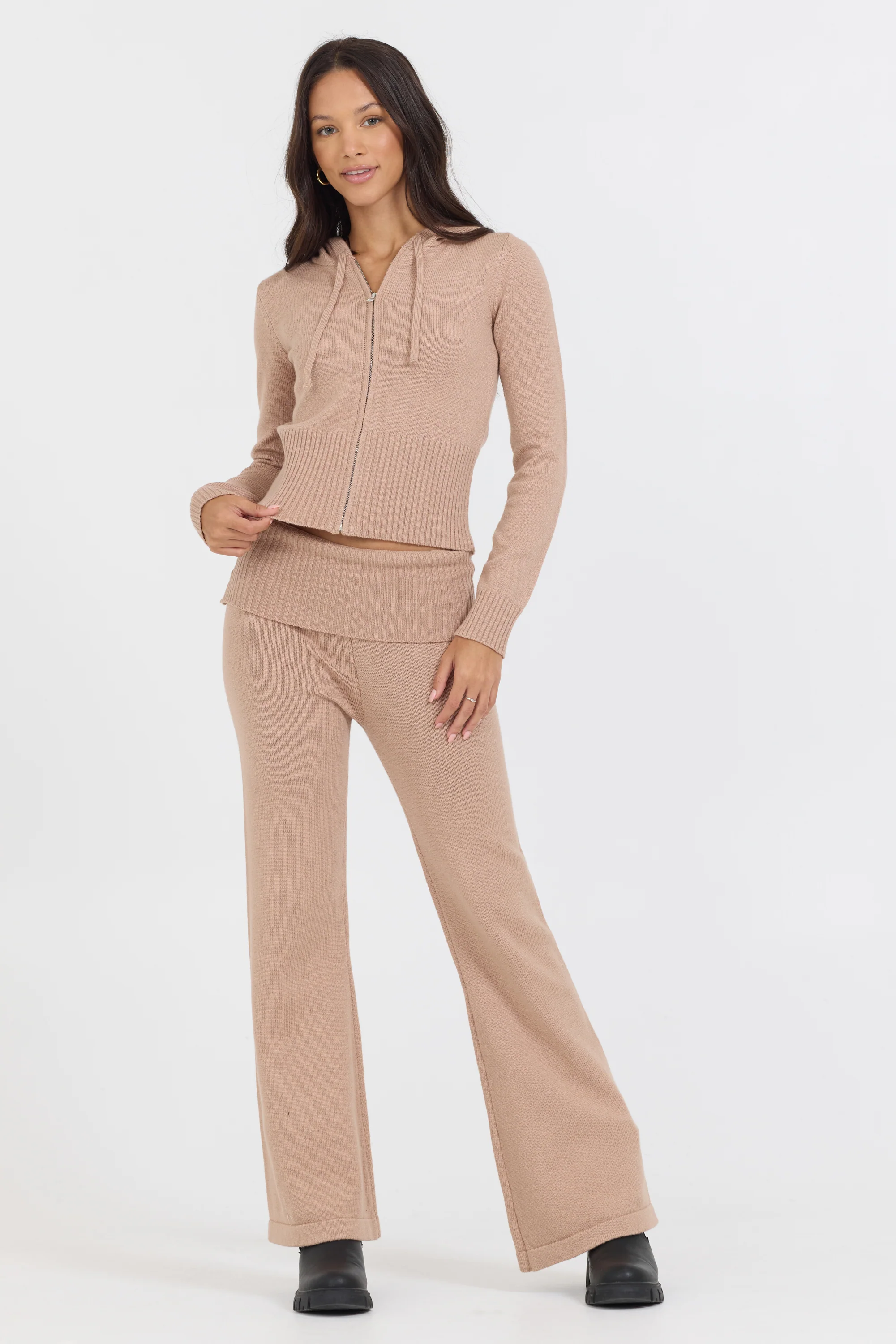 Salted Caramel Slim Fit Knit Fold Over Flare Pant - Image 4