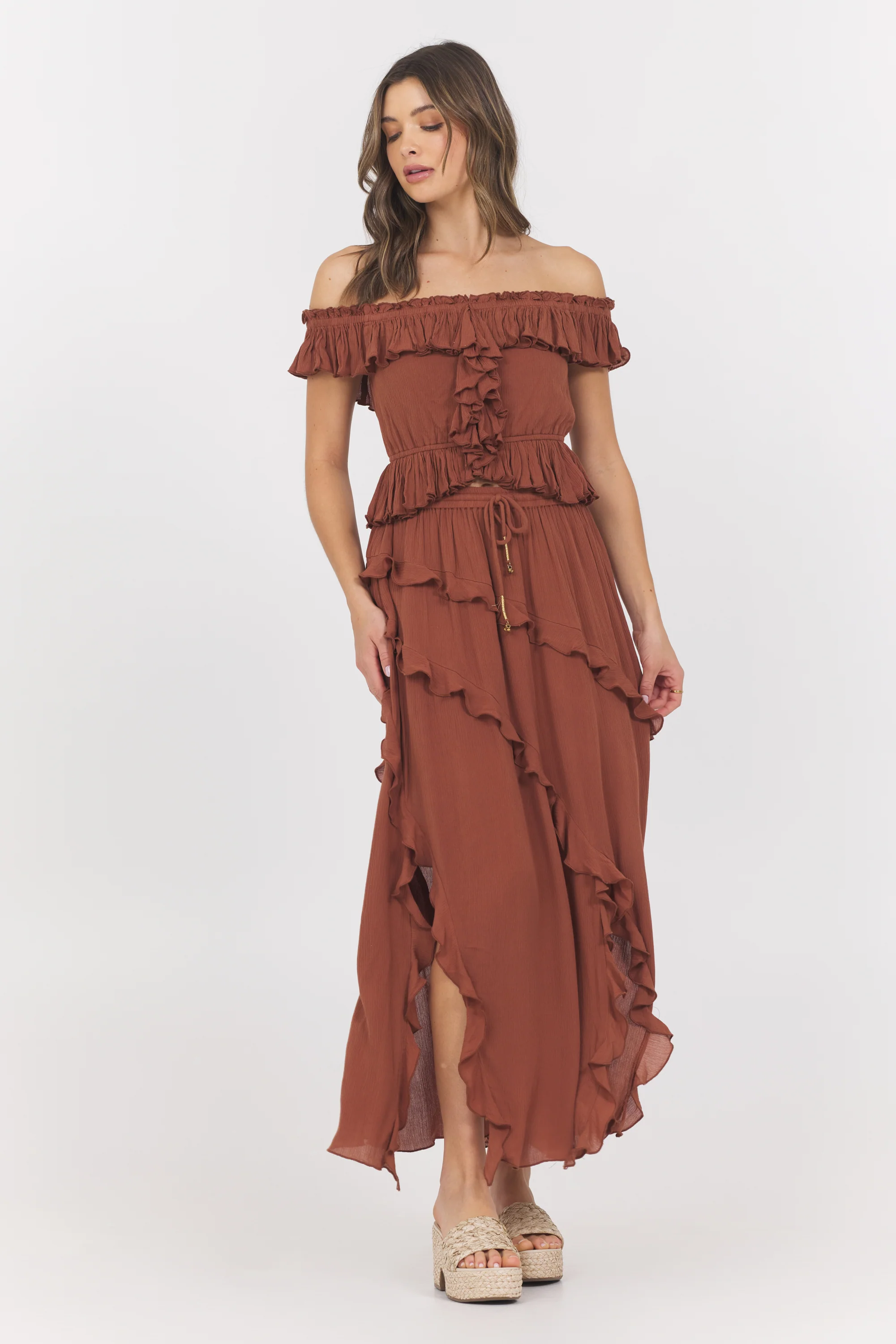 Sedona Sand Ruffle Top + Skirt 2-Piece Set