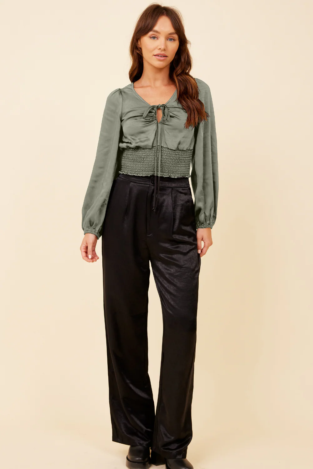 Silver Pine Heavy Satin Criss Cross Blouse - Image 3