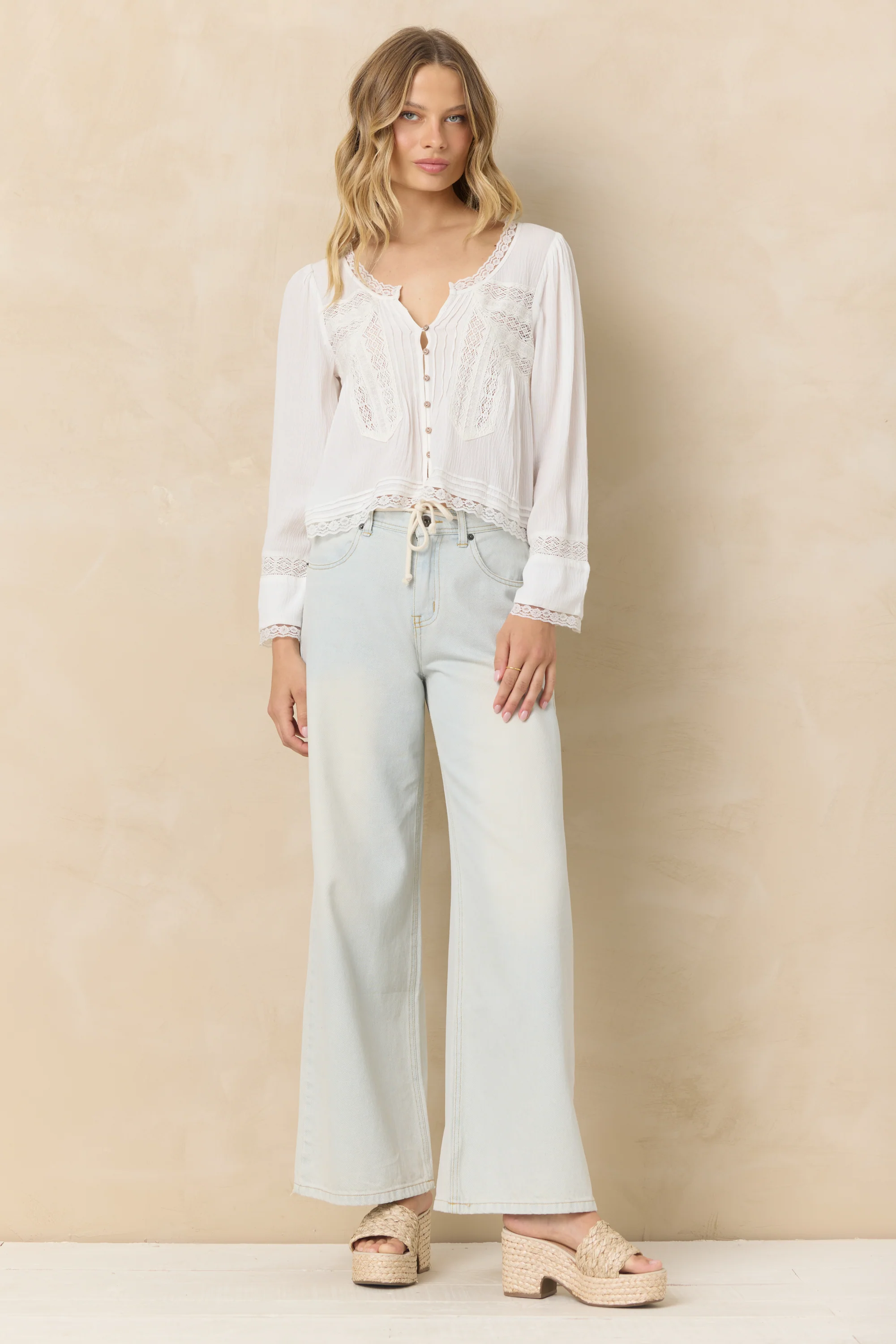 Long Sleeve Blouse w/ Lace Detail - Image 3