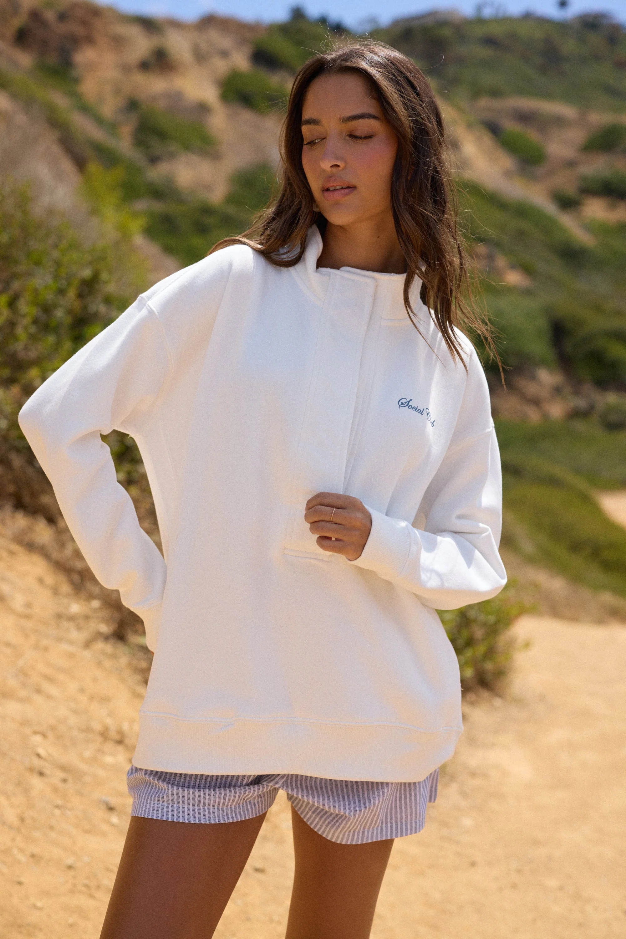 "Social Club" 3/4 Button Sweatshirt - Coconut - Image 2