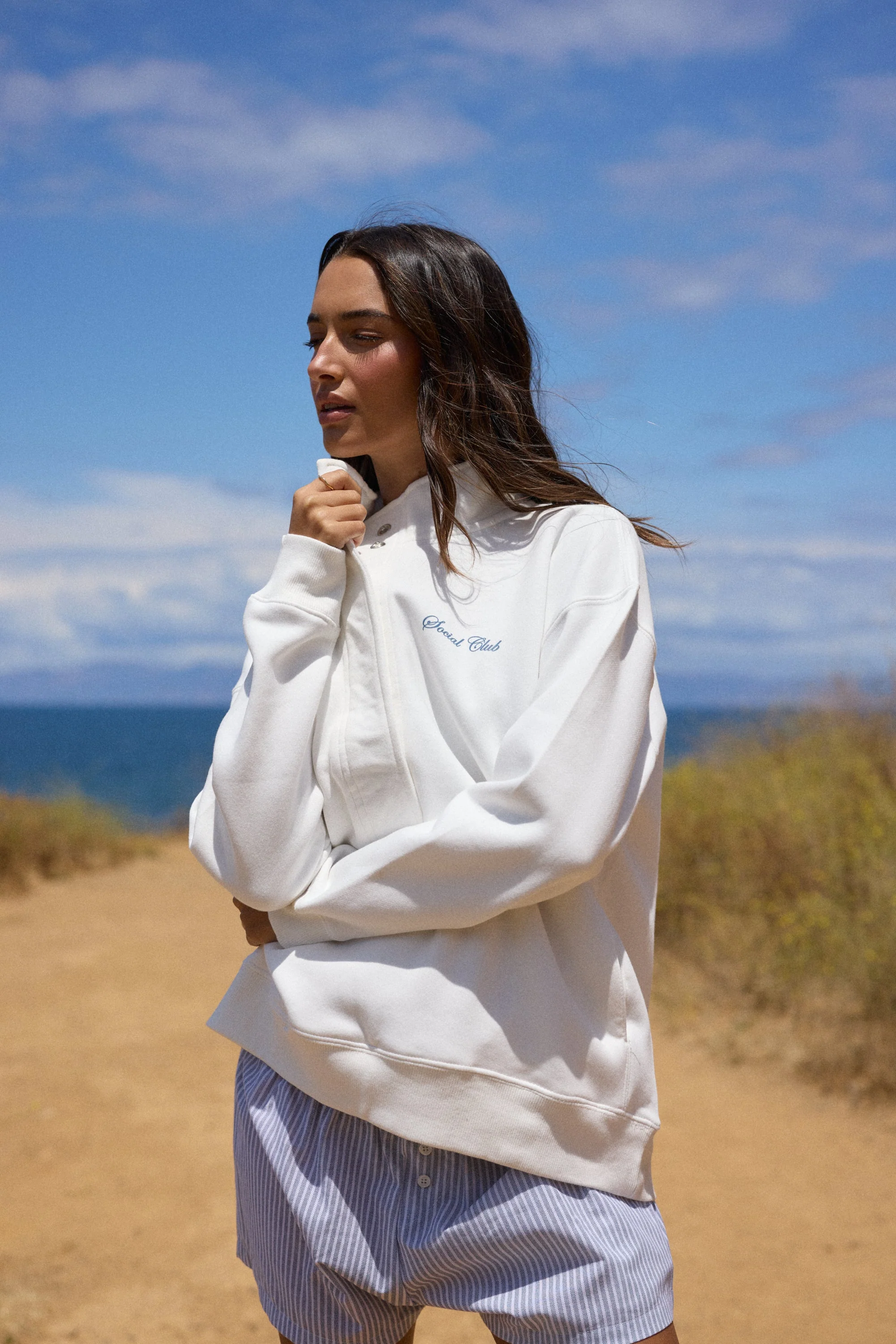 "Social Club" 3/4 Button Sweatshirt - Coconut - Image 5