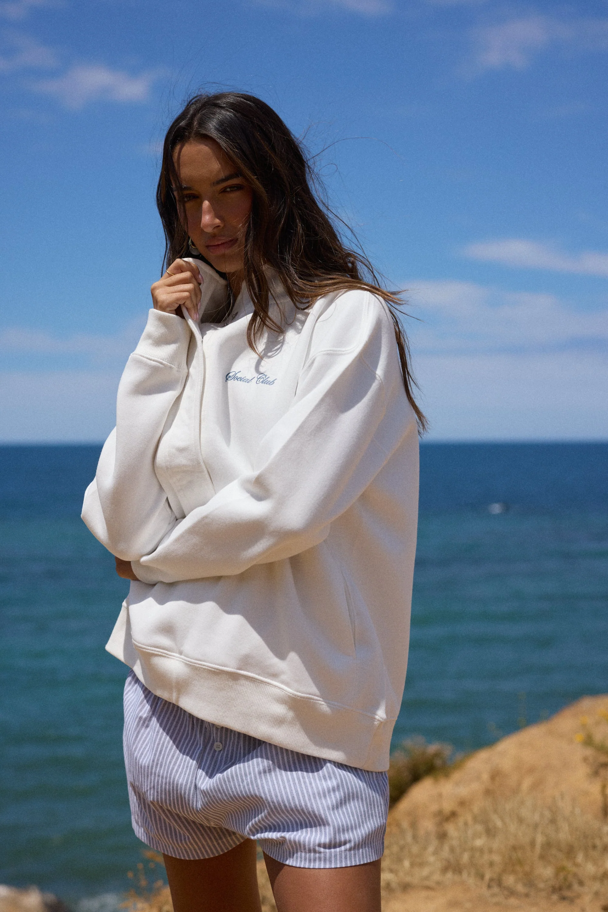 "Social Club" 3/4 Button Sweatshirt - Coconut - Image 6