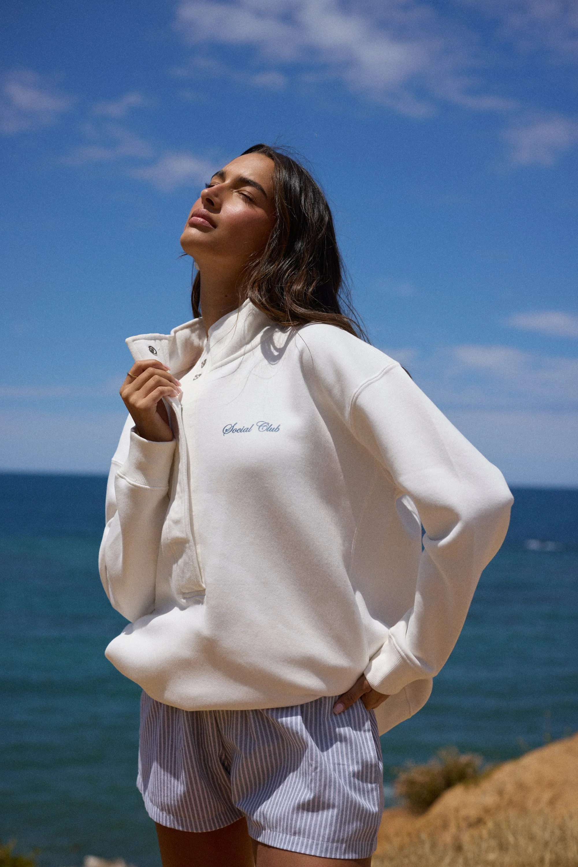 "Social Club" 3/4 Button Sweatshirt - Coconut - Image 7