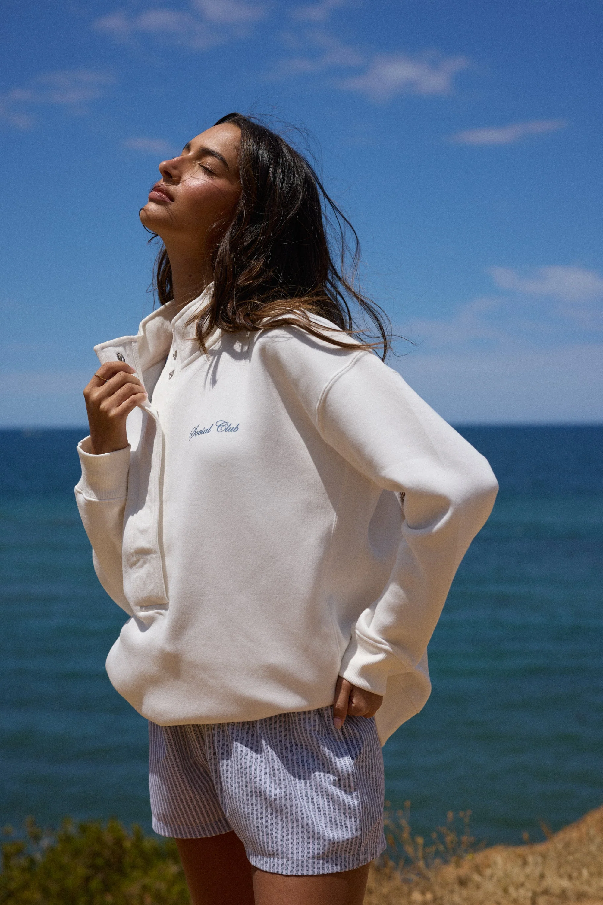 "Social Club" 3/4 Button Sweatshirt - Coconut - Image 8
