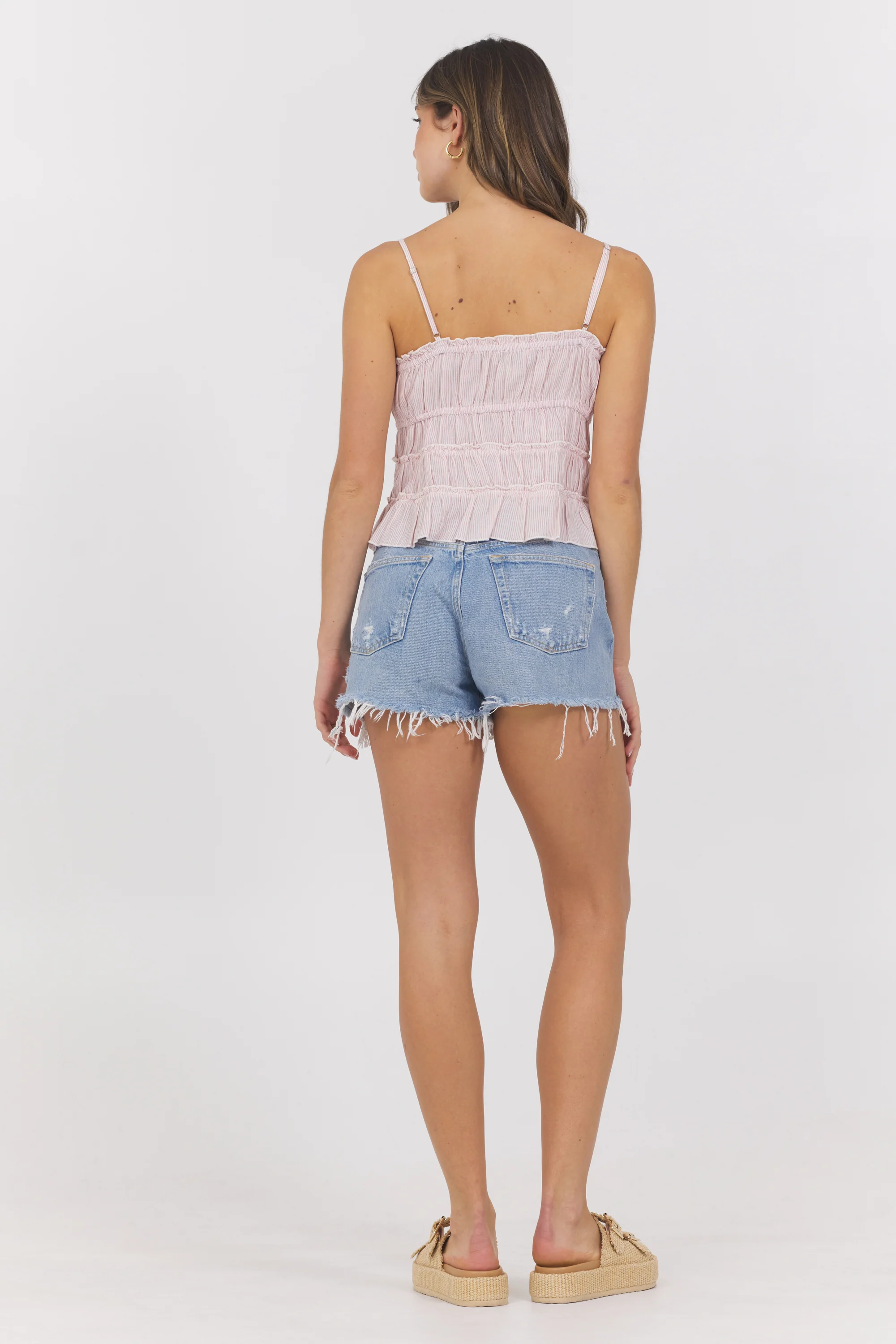 Strawberry Pinstripe Woven Ruffle Top - Image 3