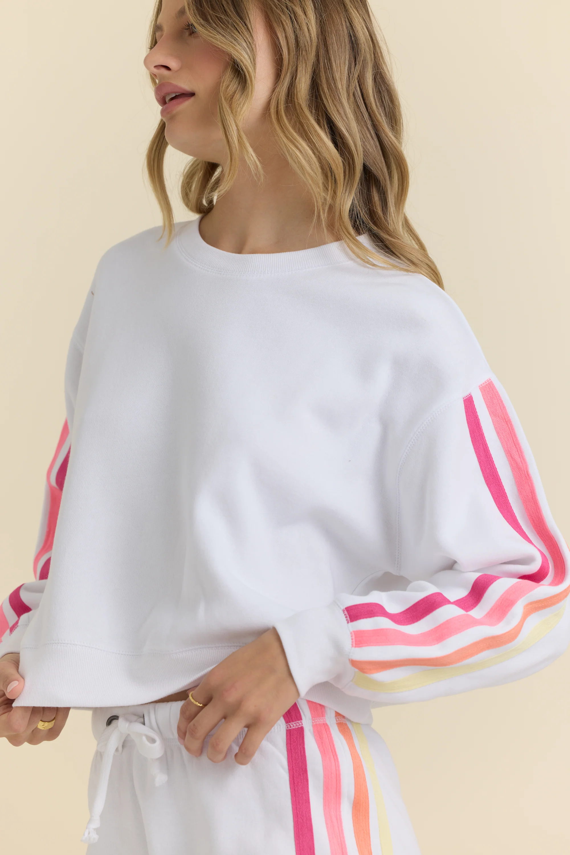 Stripe Twill Tape Fleece Crew - Image 4