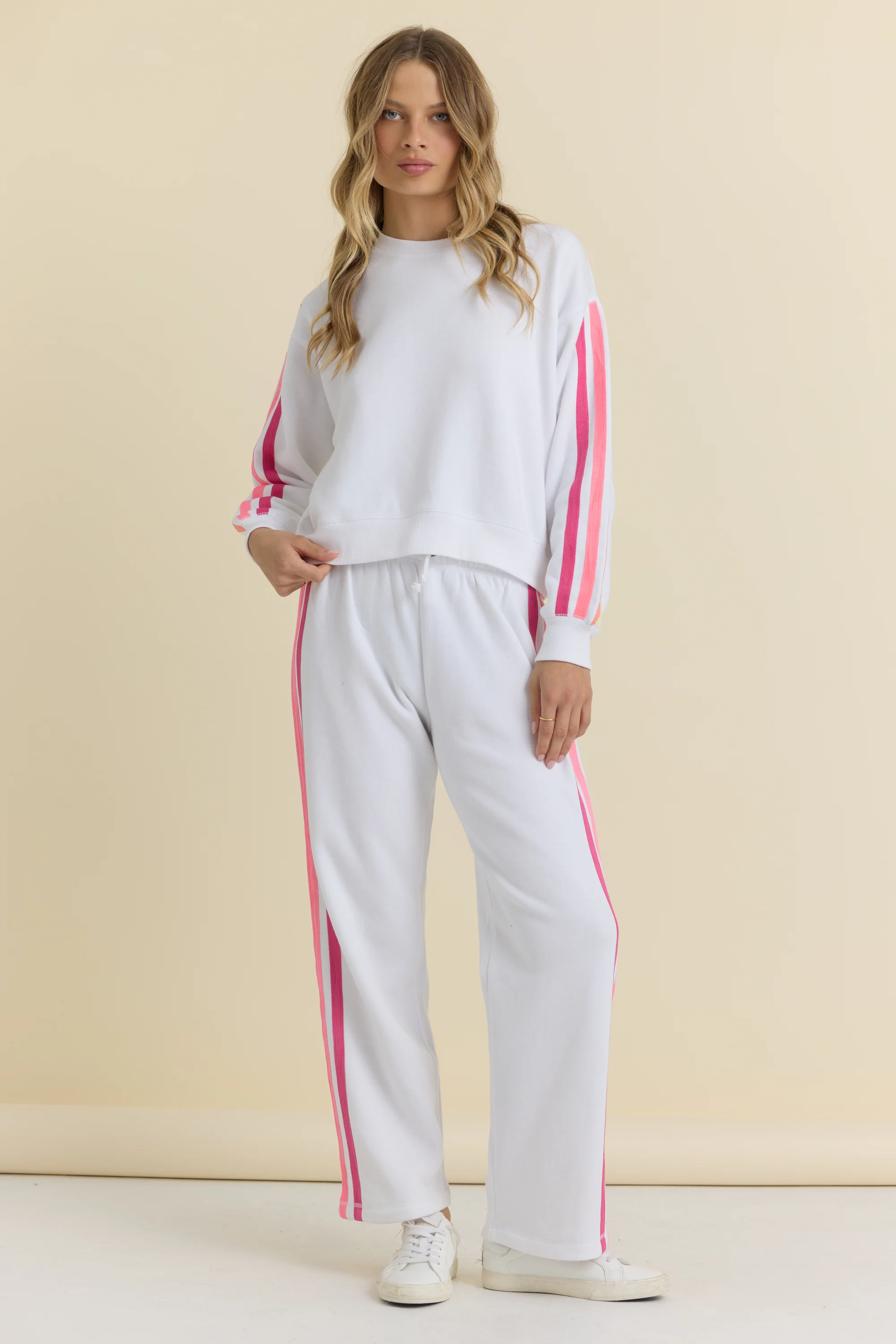 Stripe Twill Tape Fleece Wide Leg Pants - Image 2