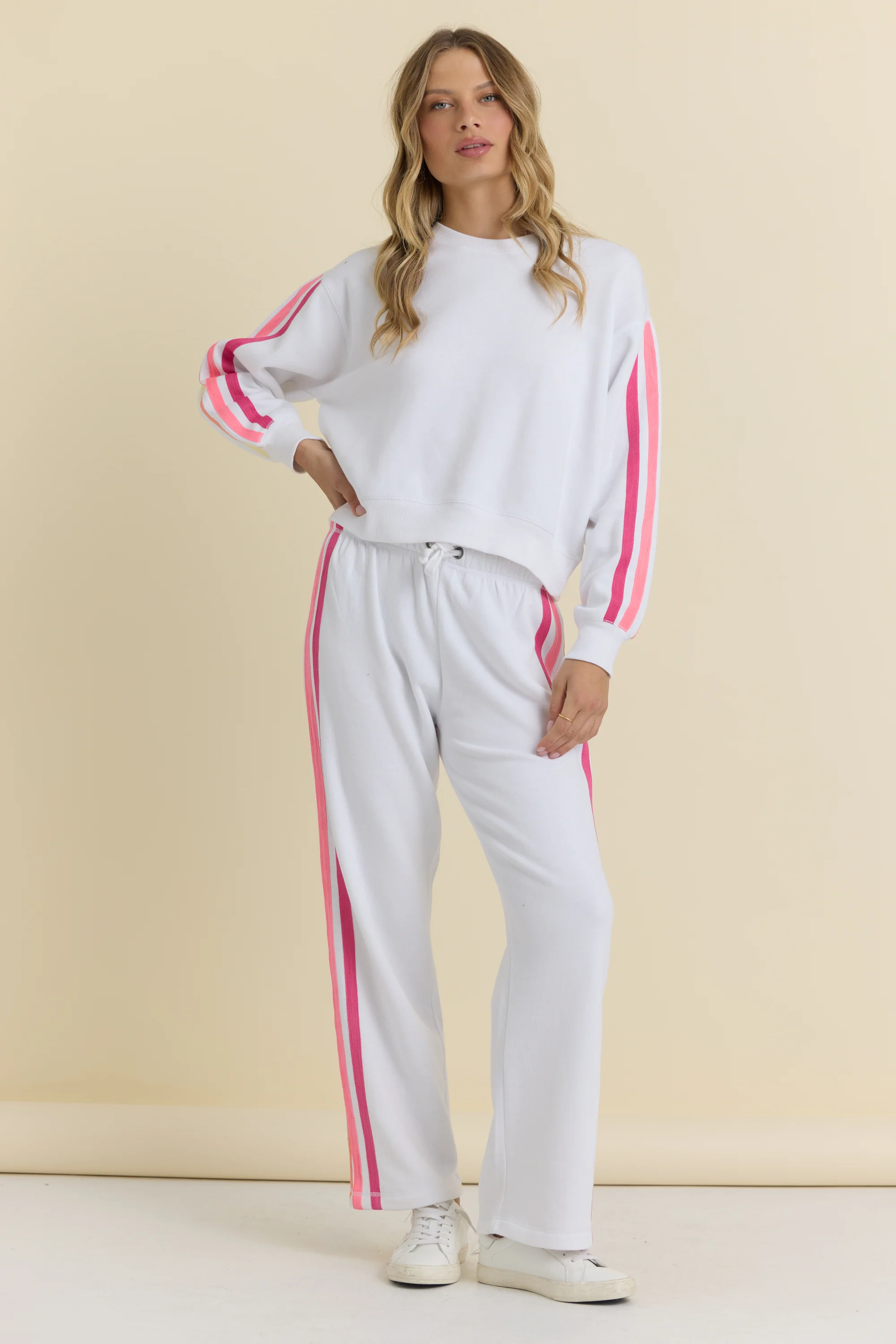 Stripe Twill Tape Fleece Wide Leg Pants - Image 5