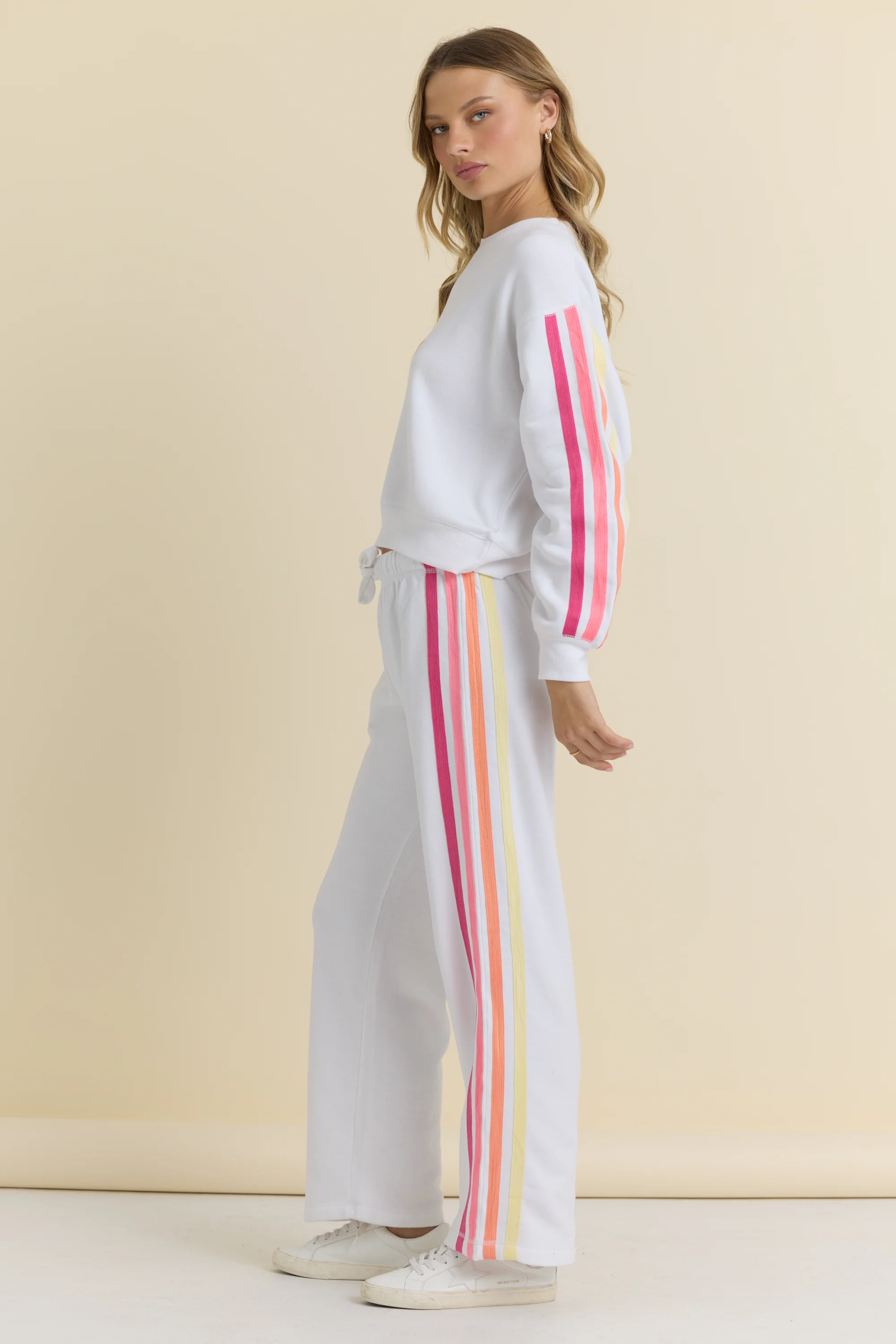Stripe Twill Tape Fleece Wide Leg Pants - Image 6
