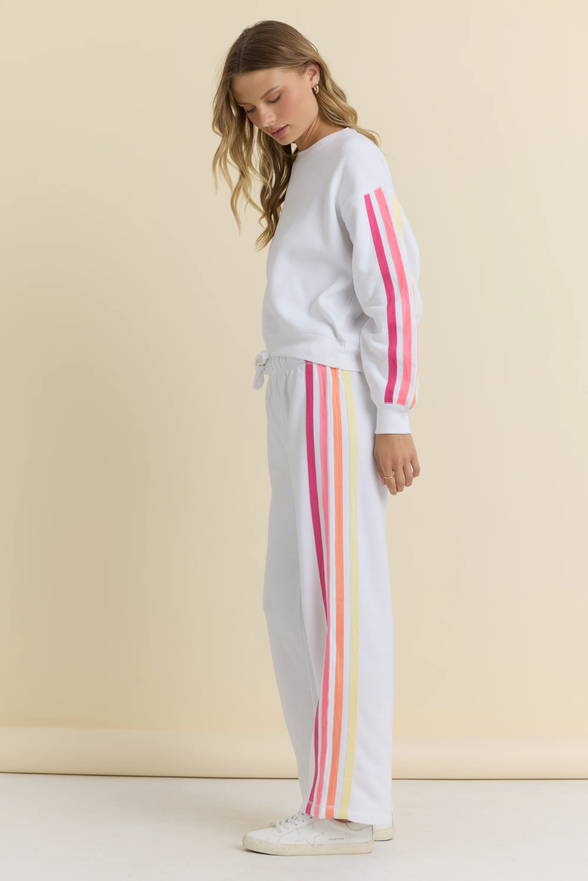 Stripe Twill Tape Fleece Wide Leg Pants - Image 7
