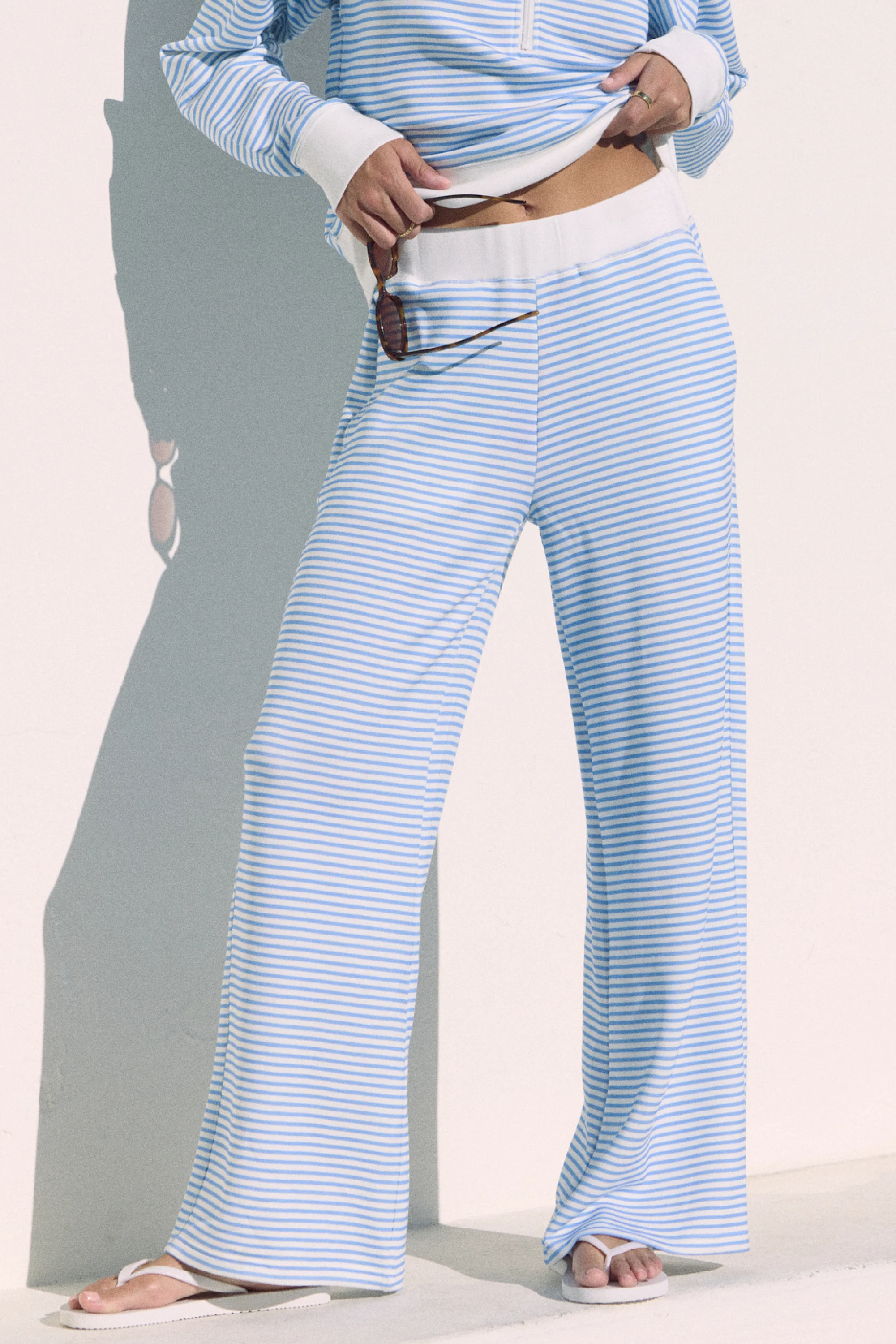 Striped Cloud Fleece Wide Leg Pant