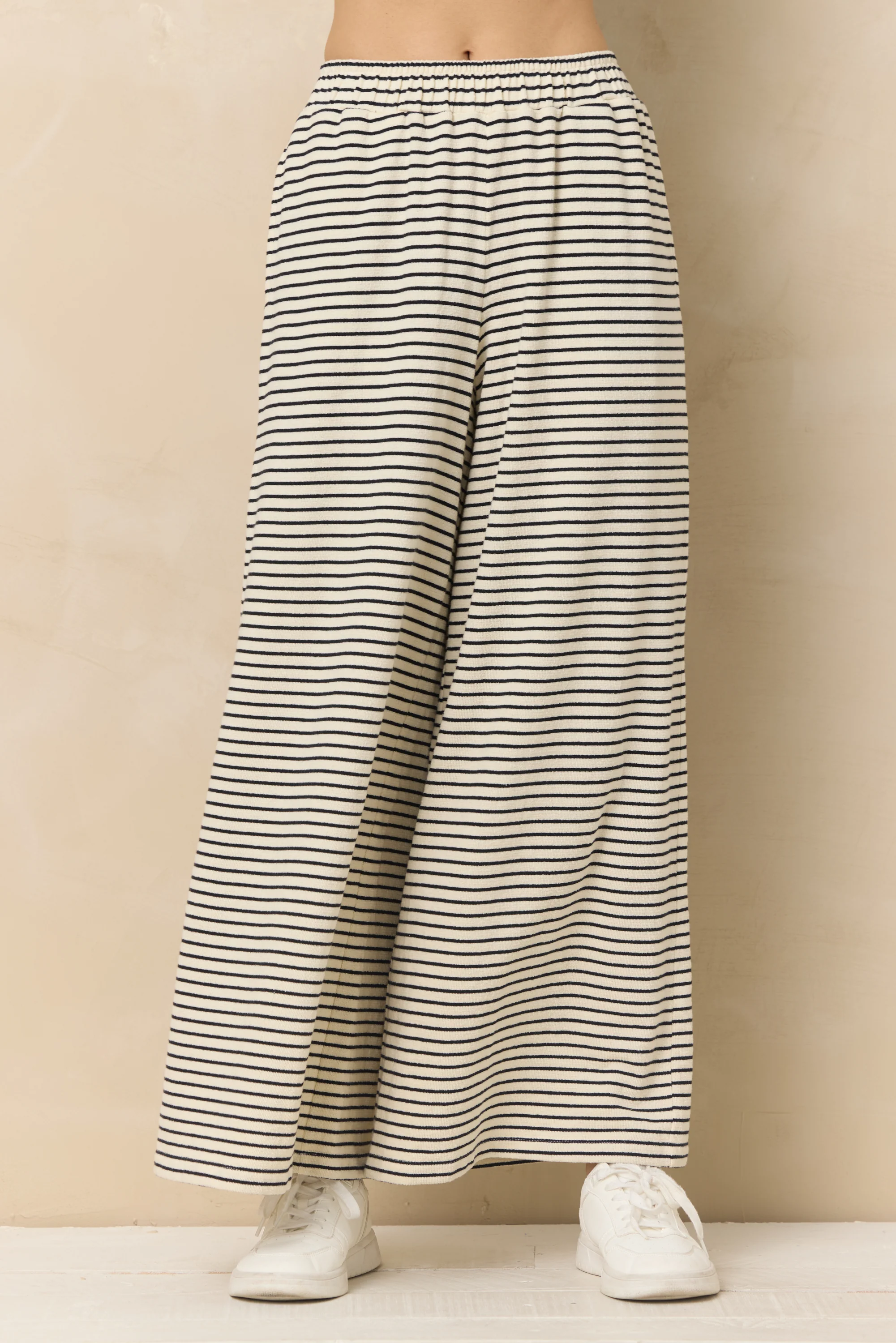 Striped French Terry Cloth Wide Leg Pant - Image 2