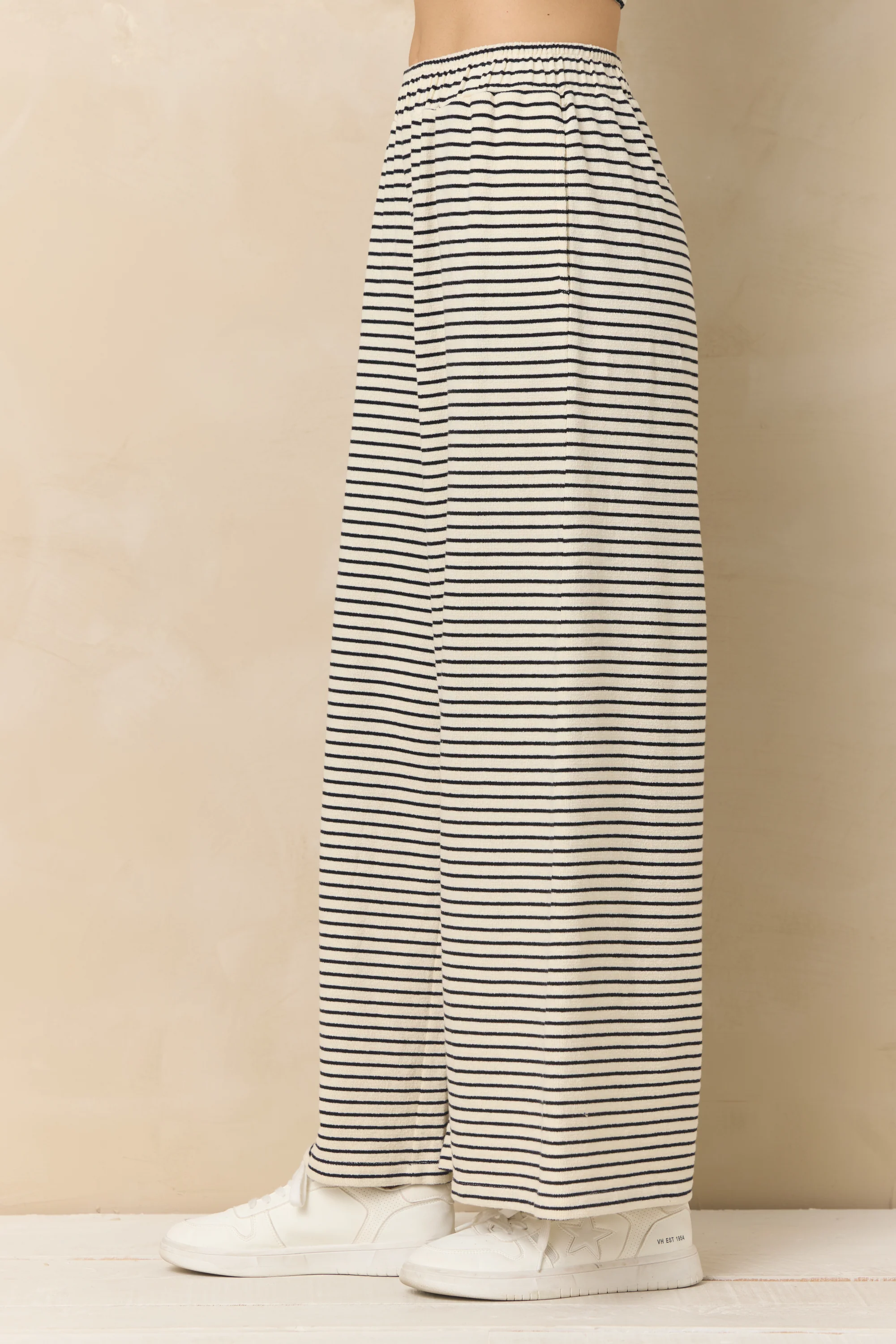 Striped French Terry Cloth Wide Leg Pant - Image 4