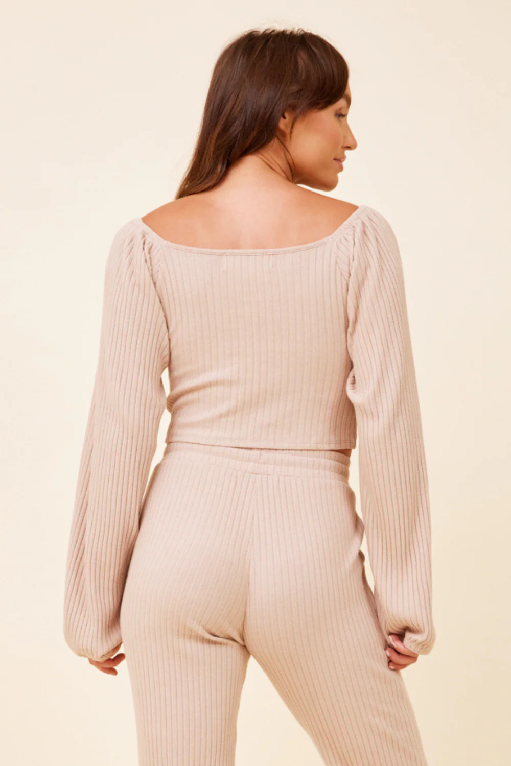 Taupe Double Twist Ribbed Long Sleeve Top - Image 2