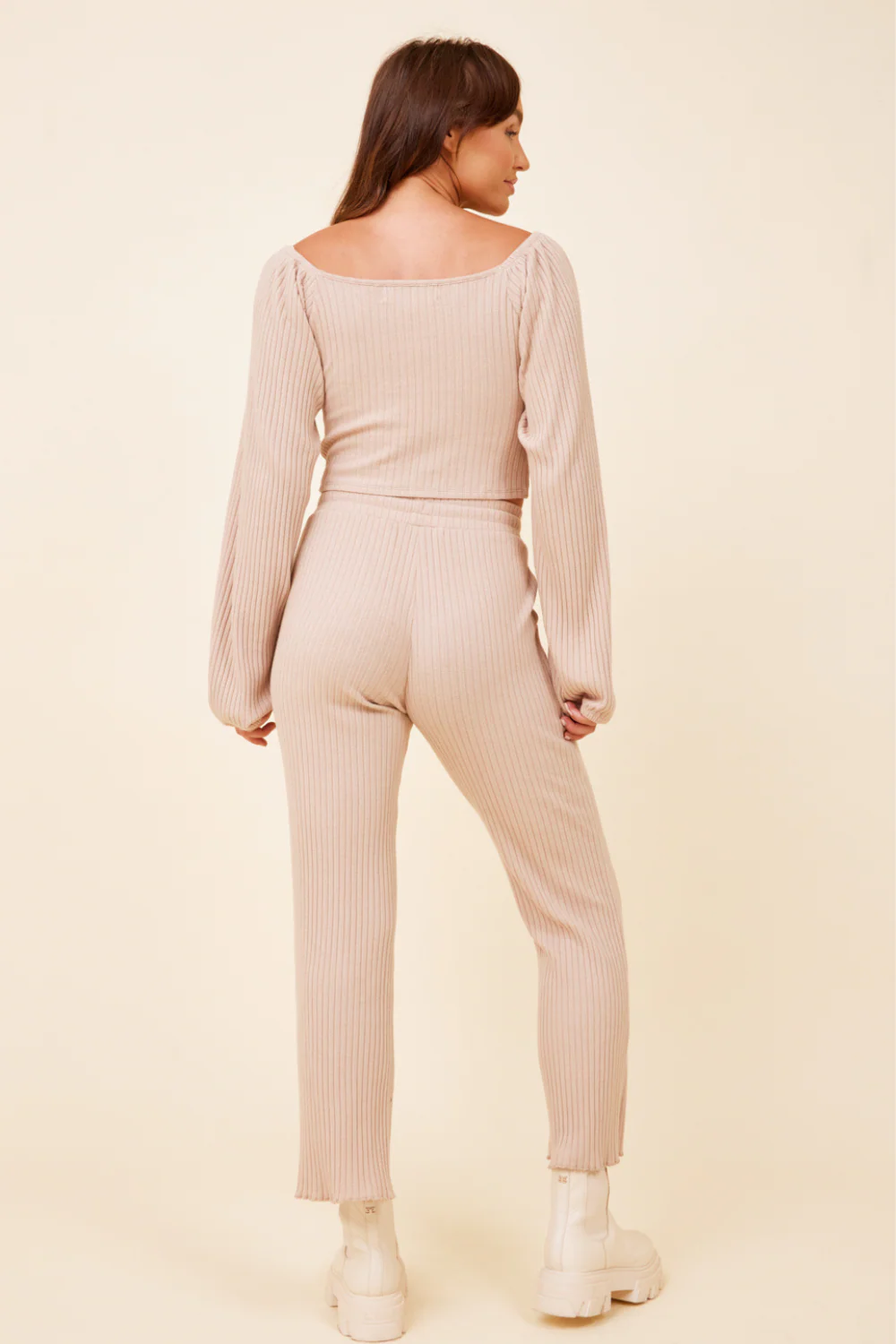 Taupe Double Twist Ribbed Long Sleeve Top - Image 4
