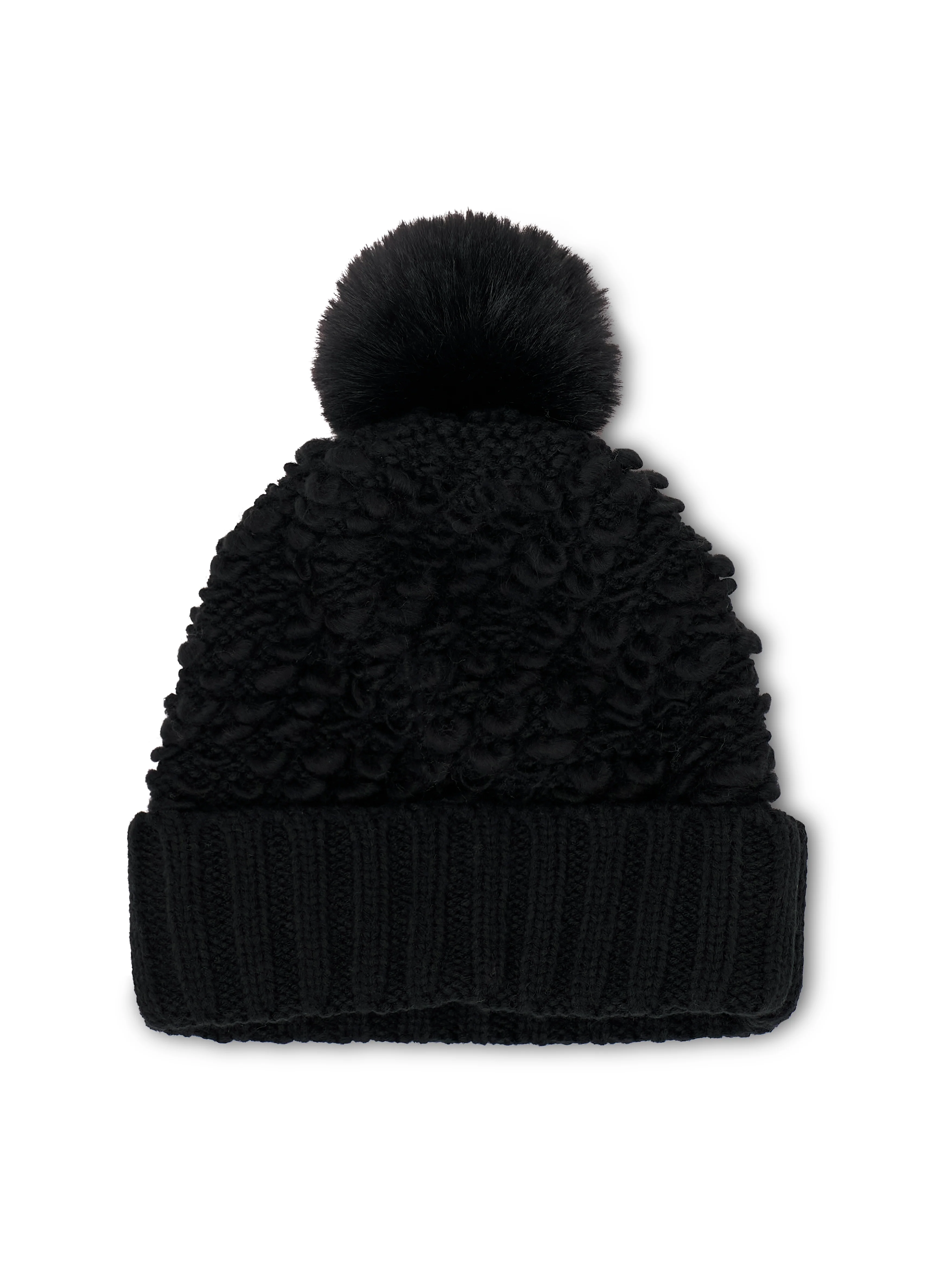TURN UP POMPOM HAT - BLACK - Image 4