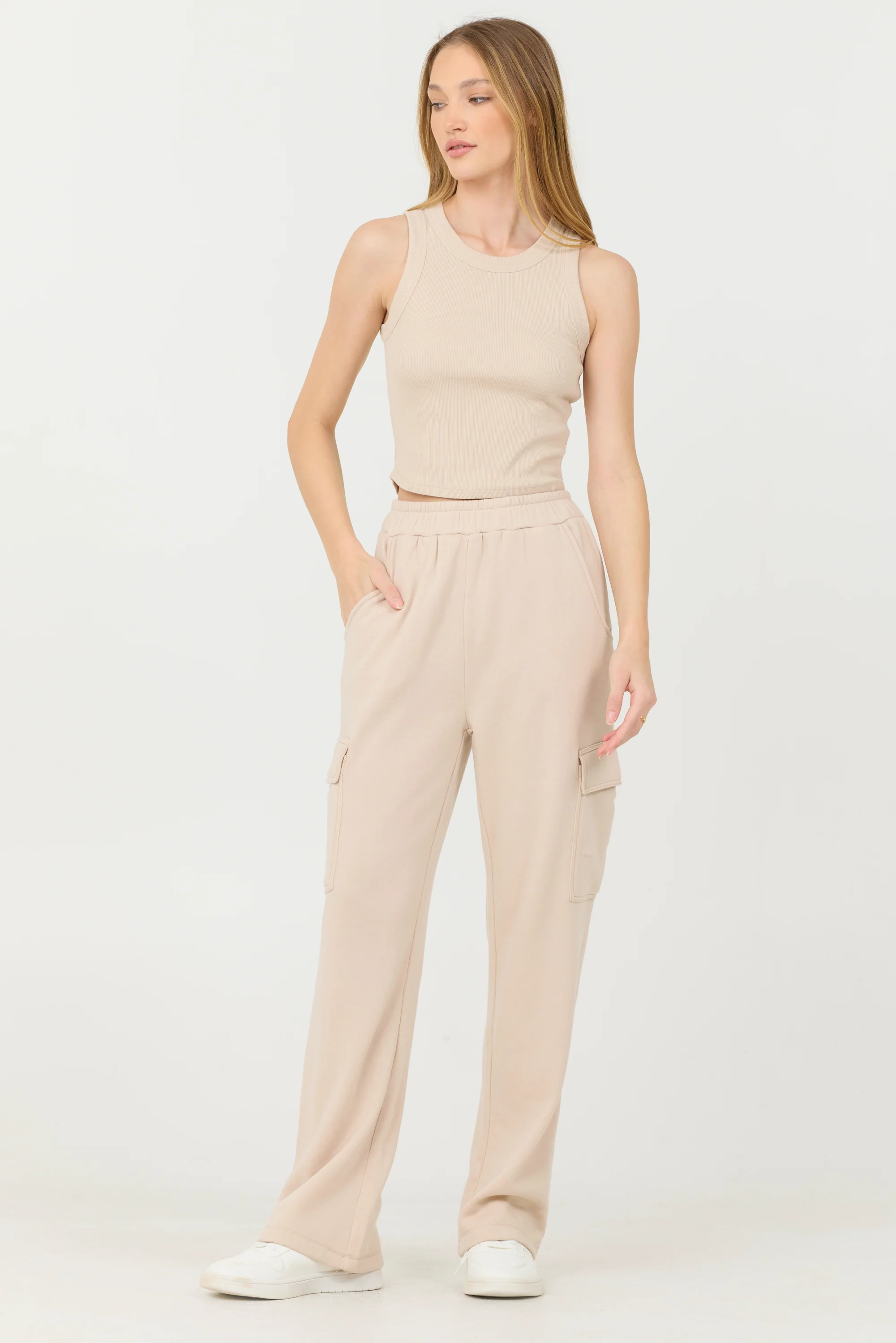 Vanilla Cream Cashmere Fleece Rib Tank - Image 4