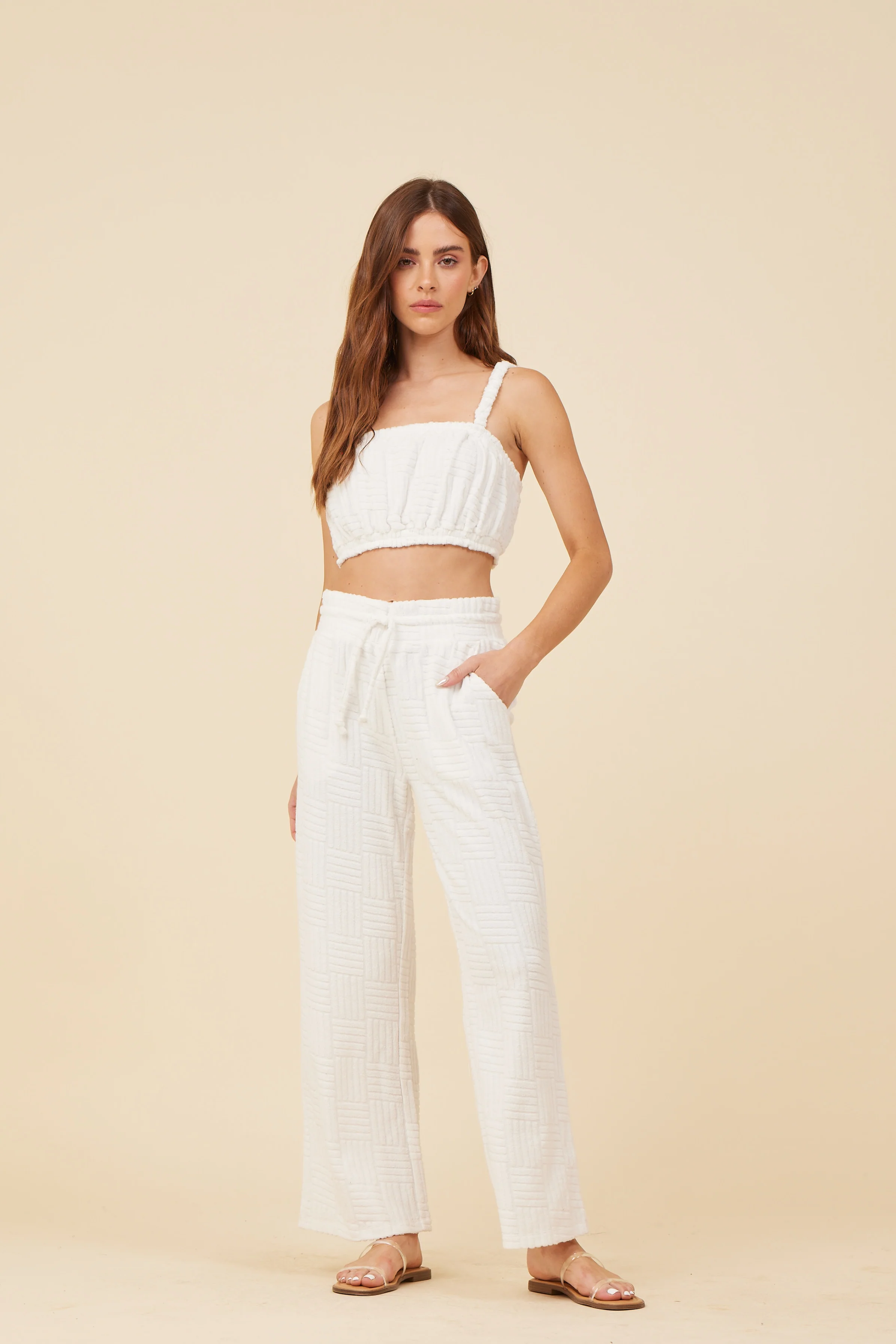 Warm White Corded Terry Cropped Tank - Image 3