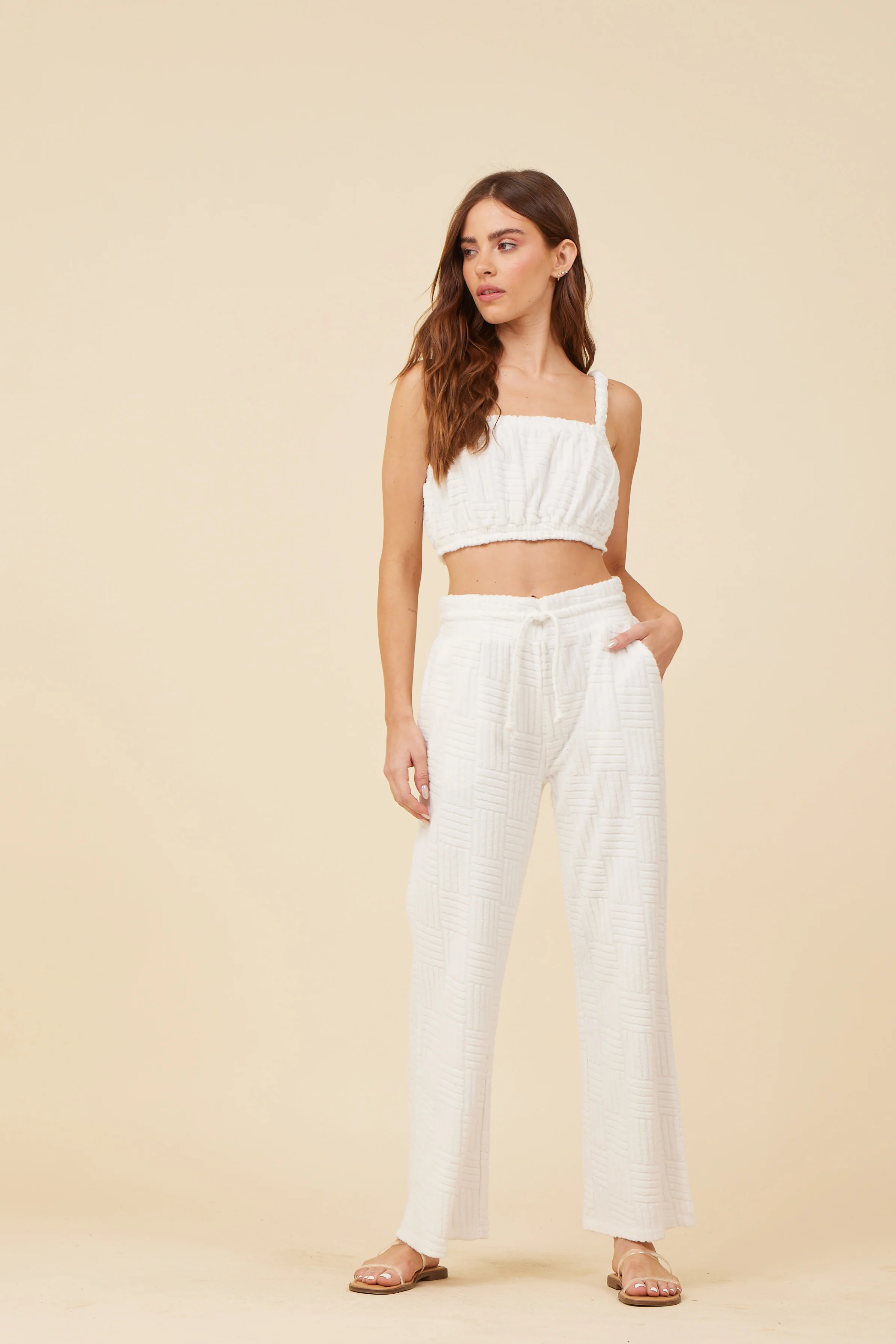 Warm White Corded Terry Cropped Tank - Image 4