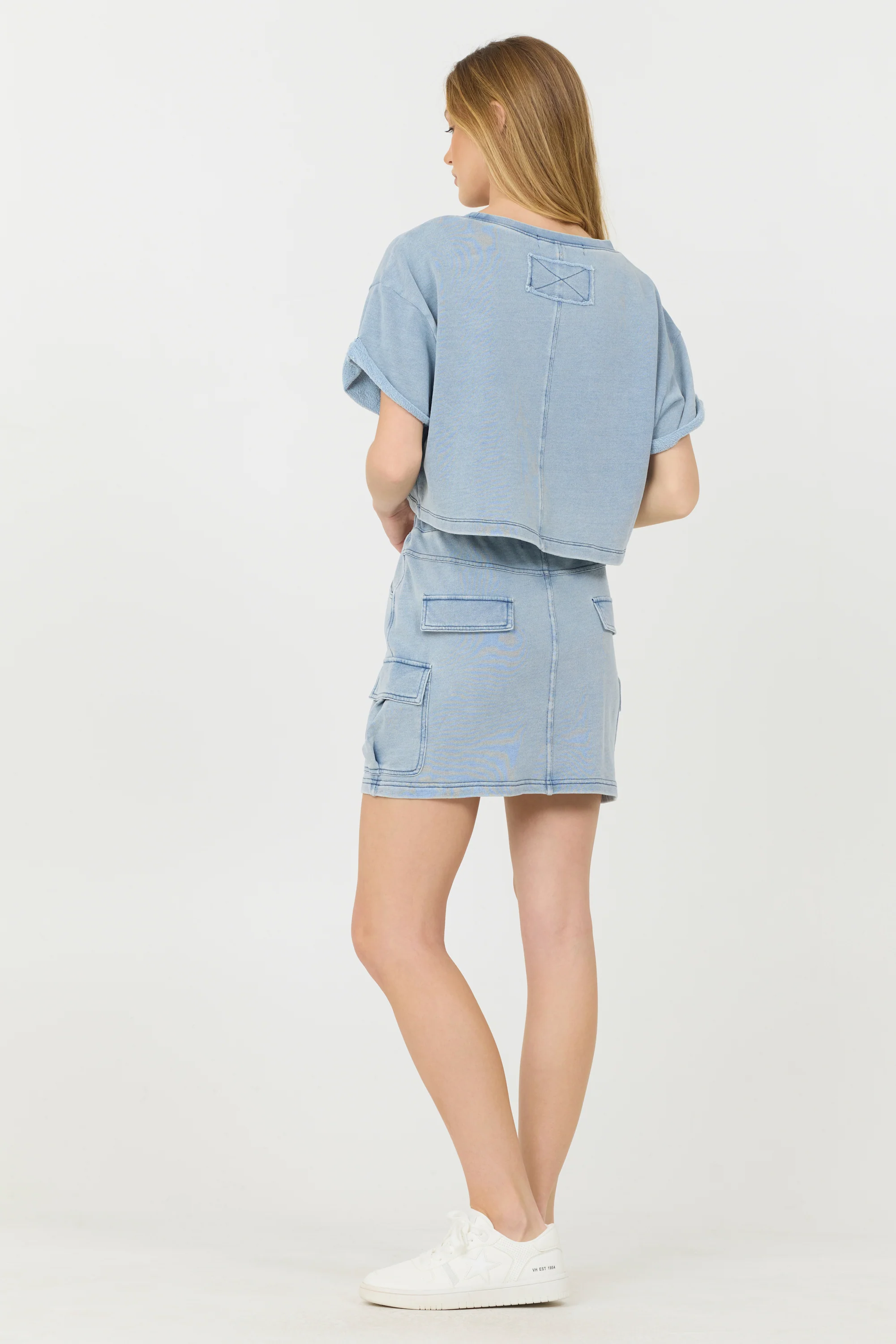 Washed Denim Terry Fleece Cargo Skirt - Image 4