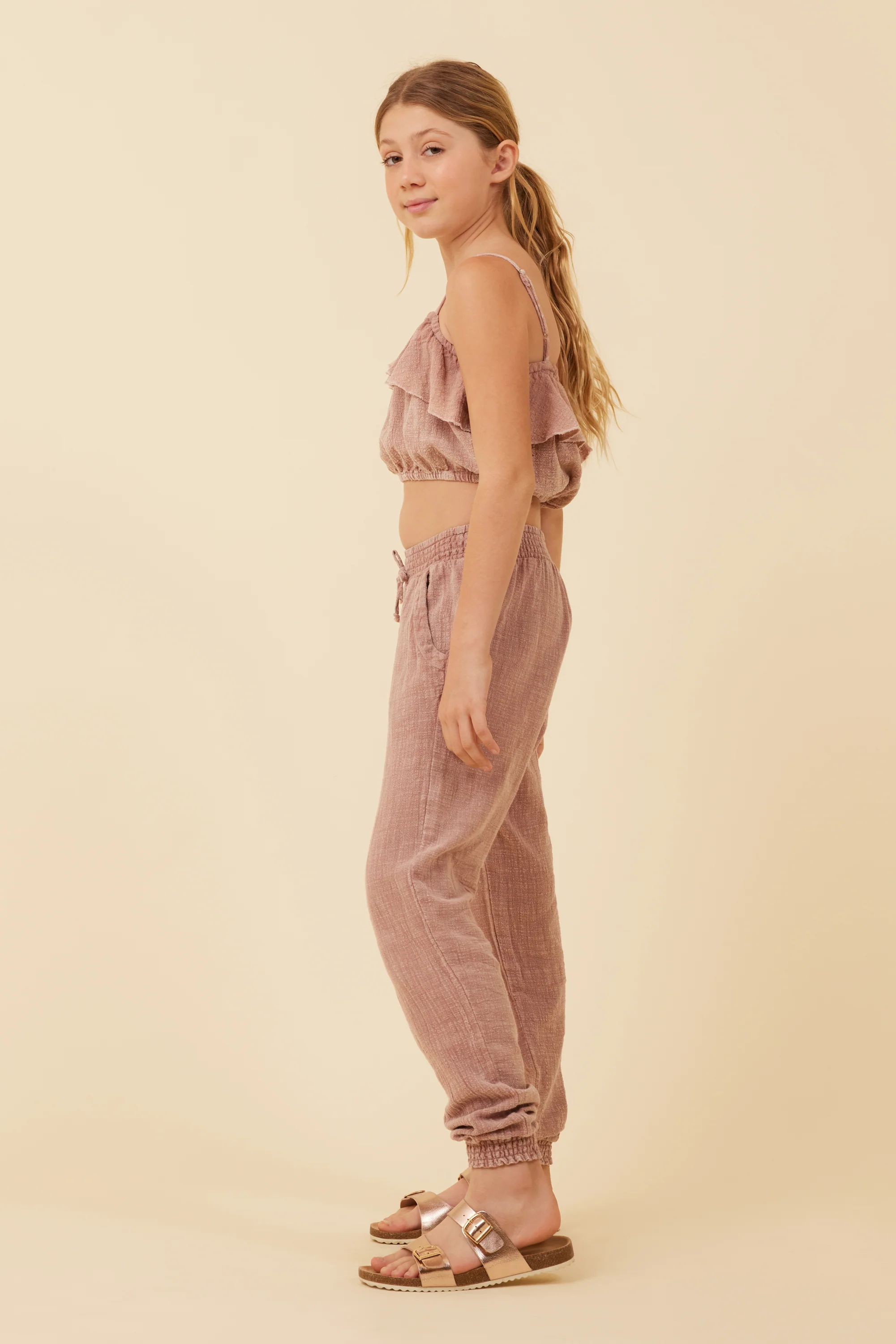 Washed Mauve Texture Ruffle Tube Top - Image 2