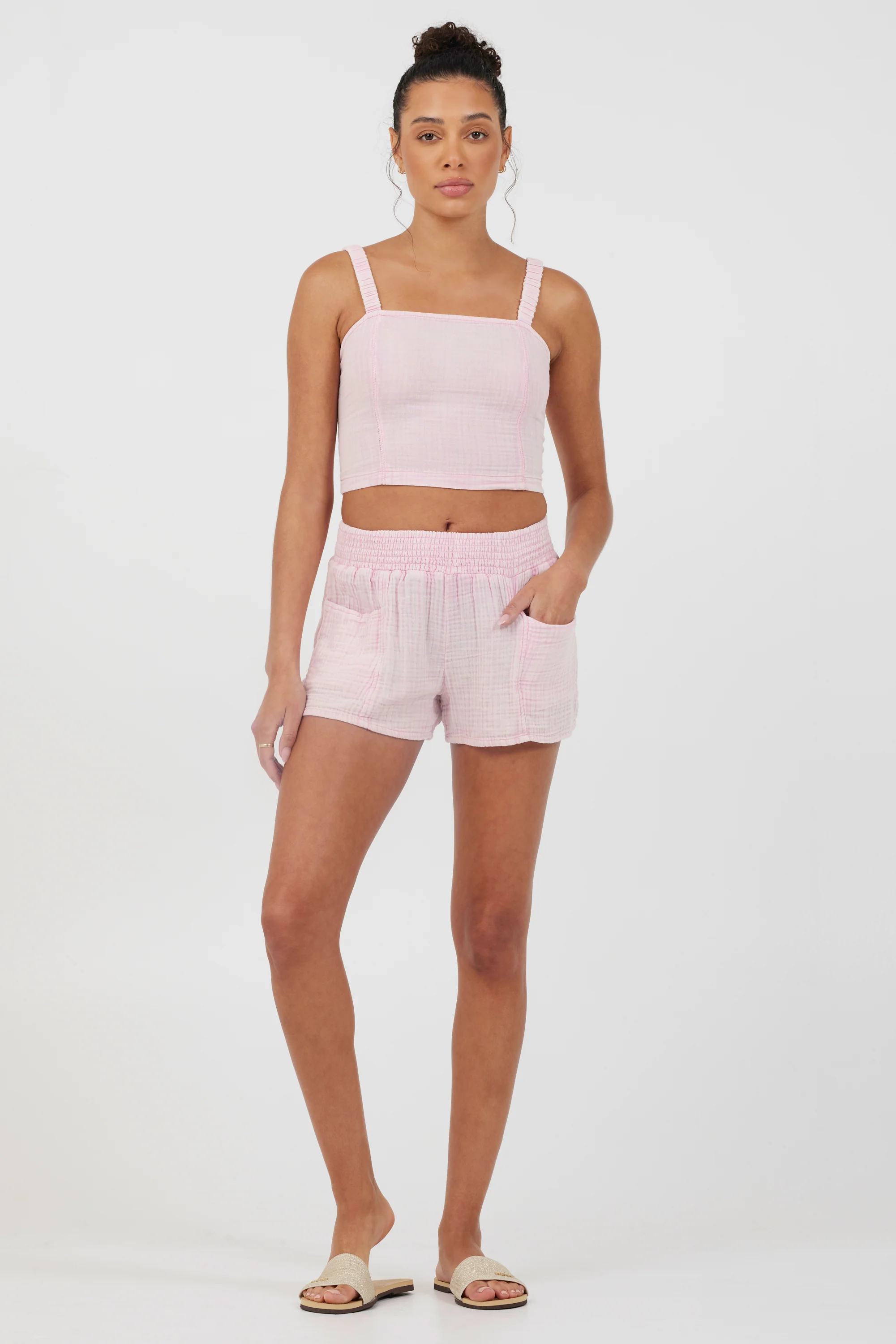 Washed Pink Gauze Cropped Tank - Image 3