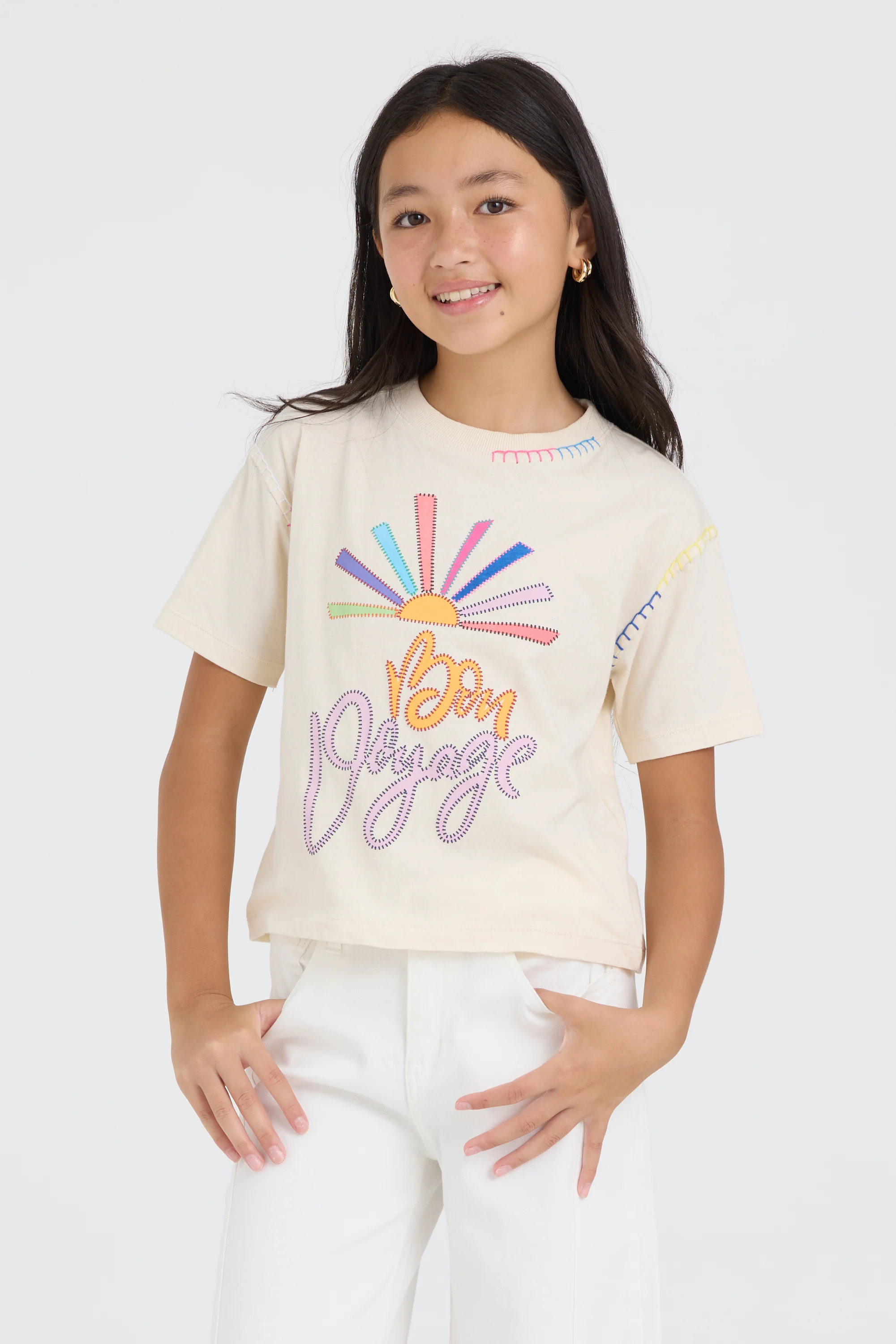 Kids White Bon Voyage Stitch Tee - Image 3