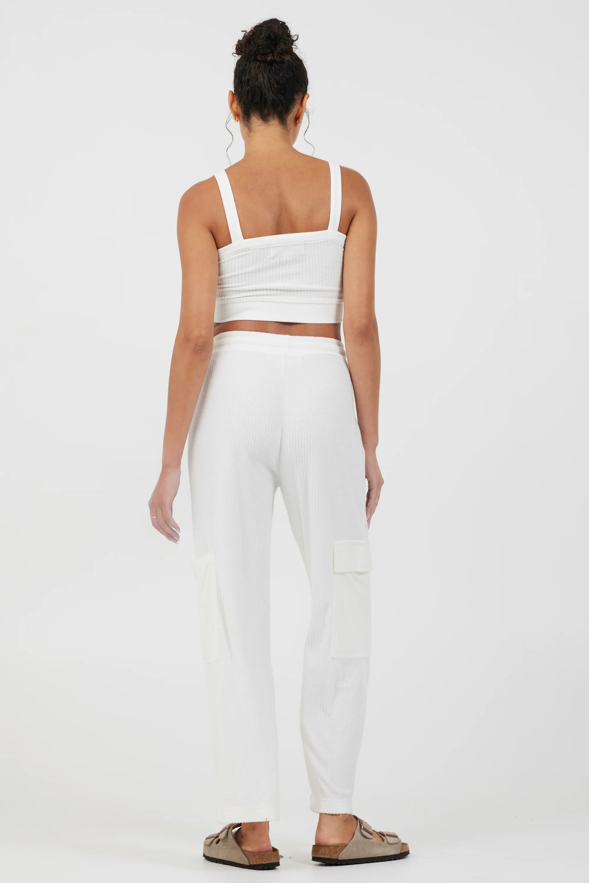White Cord Terry Cargo Pants - Image 4