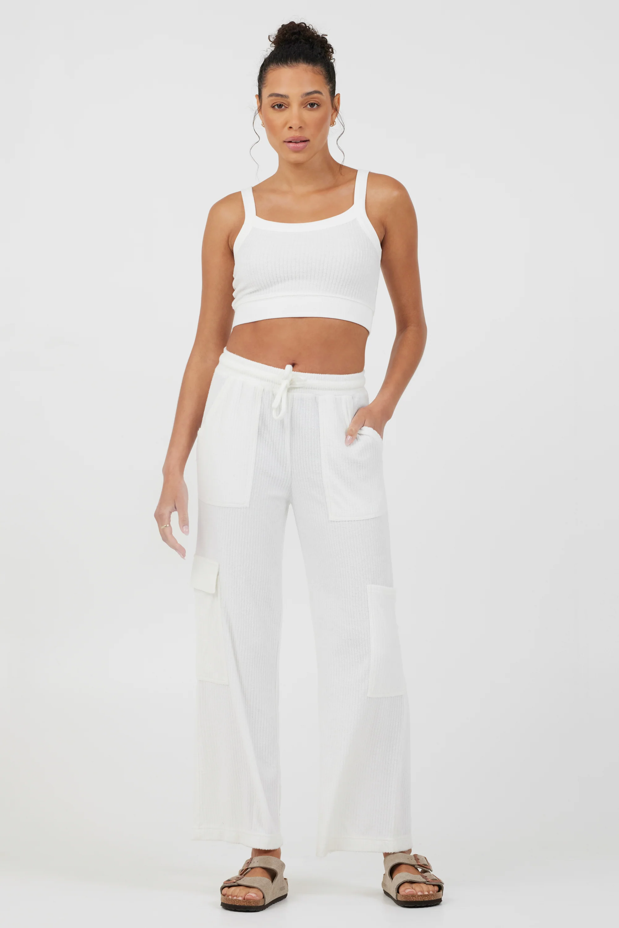 White Cord Terry Cargo Pants - Image 5