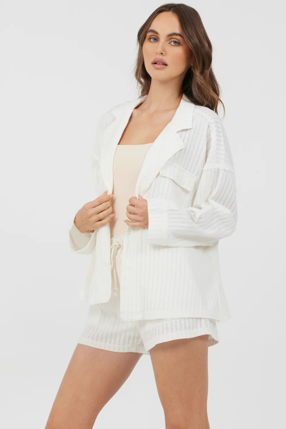White Cotton Relaxed Blazer - Image 4