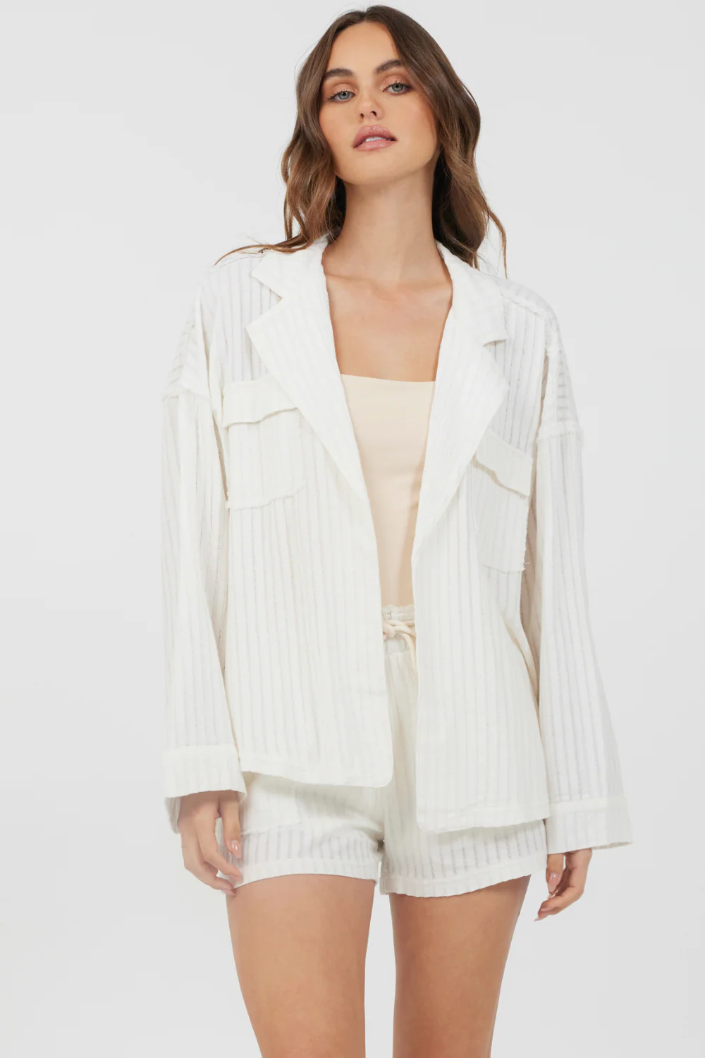 White Cotton Shorts + Blazer 2-Piece Set