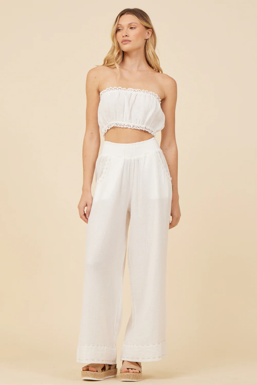 White Gauze Smocked Tube Top - Image 3