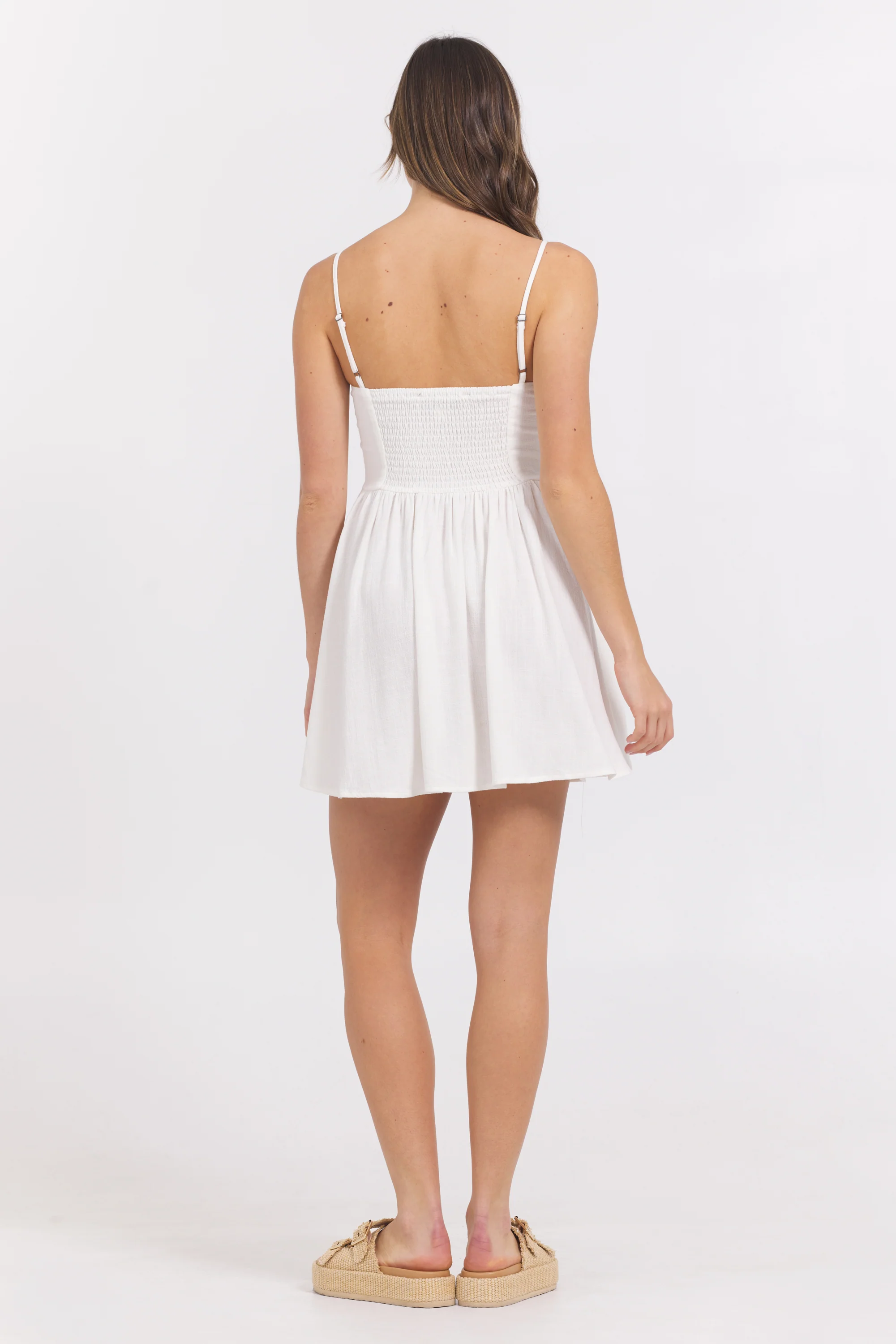 White Mini Dress w/ Tan Whip Stitch - Image 3