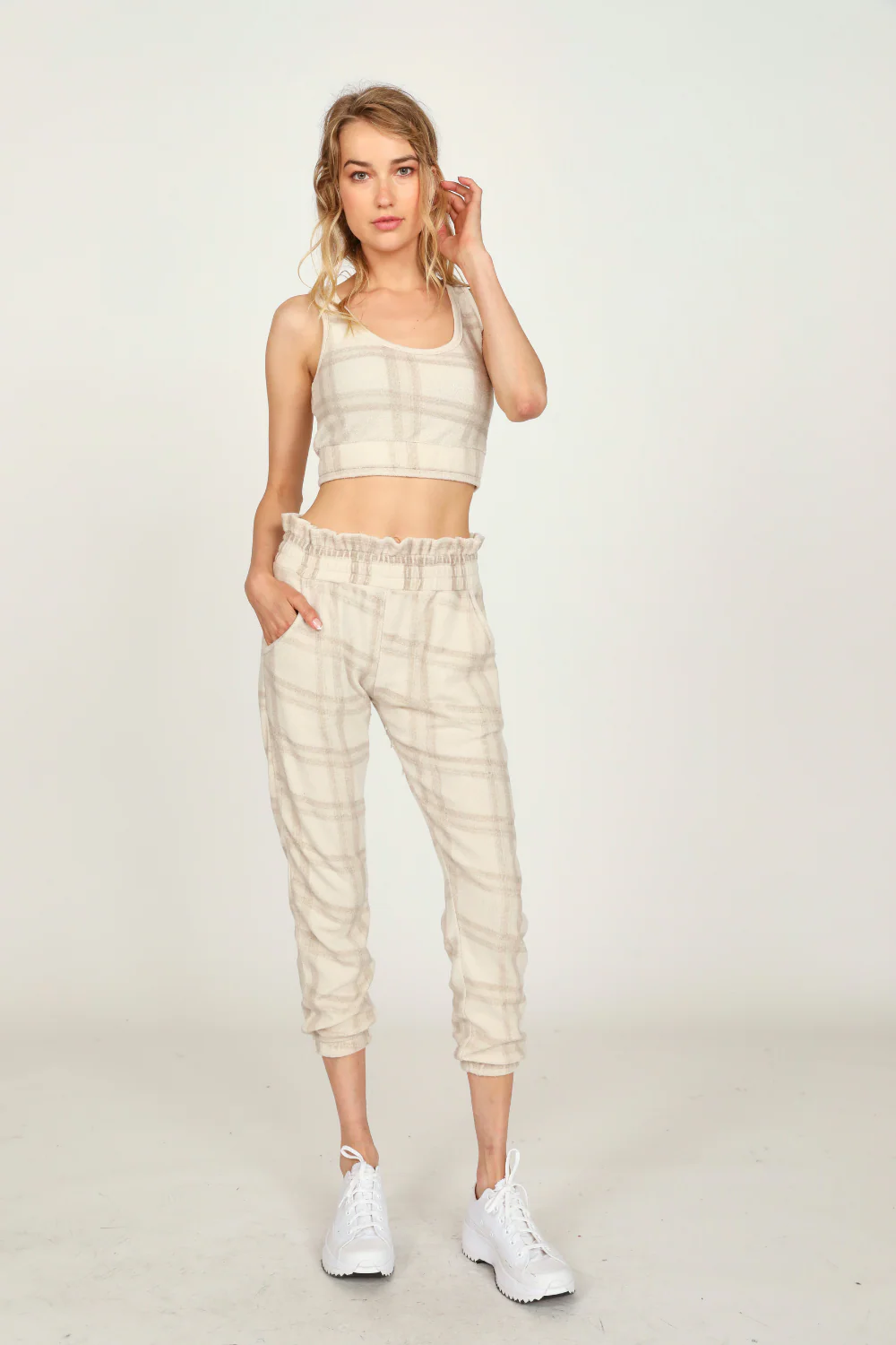 Winter Plaid Reverse Burnout Crop Top - Image 3